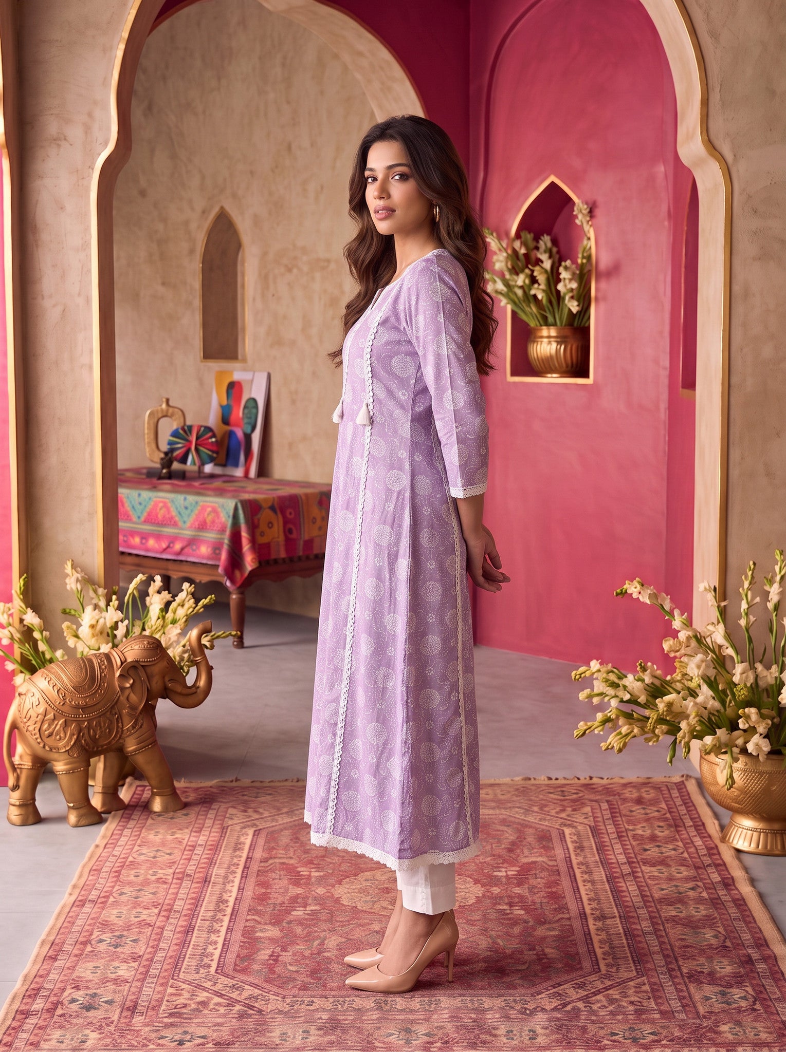 Rayon Embroidered Flared Calf Length Kurta