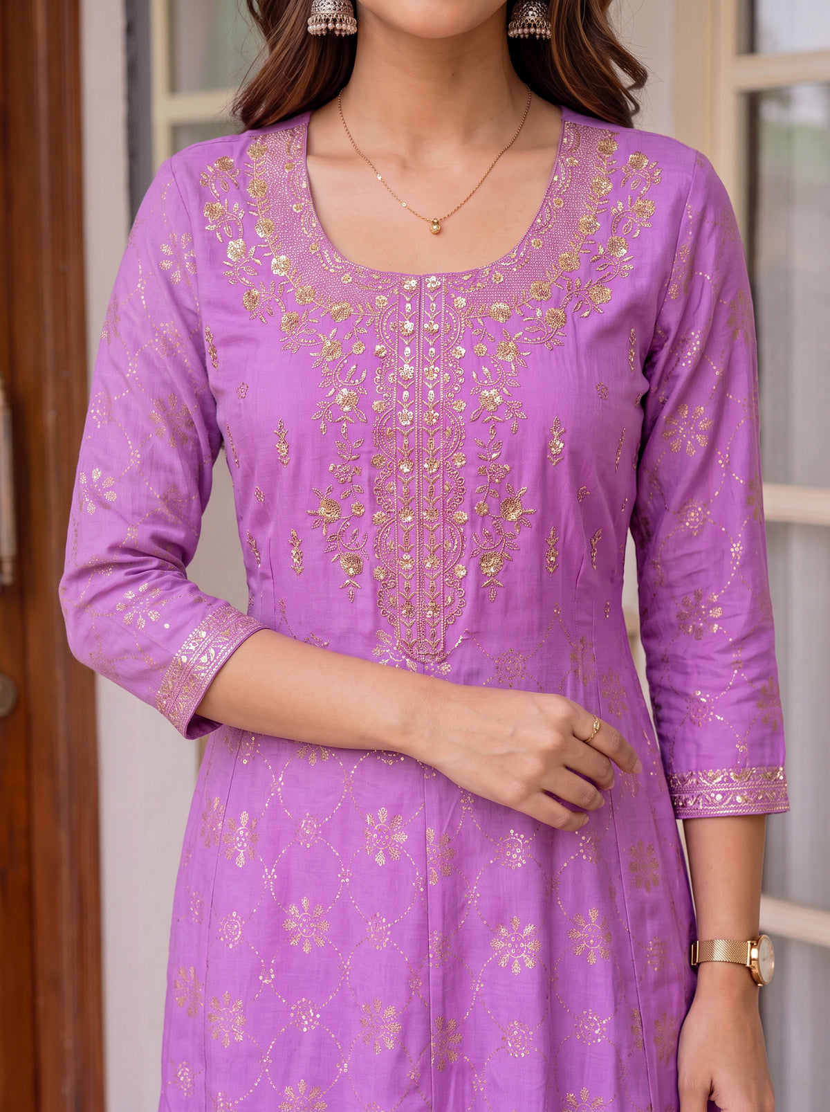 Viscose Embroidered Flared Calf Length Kurta