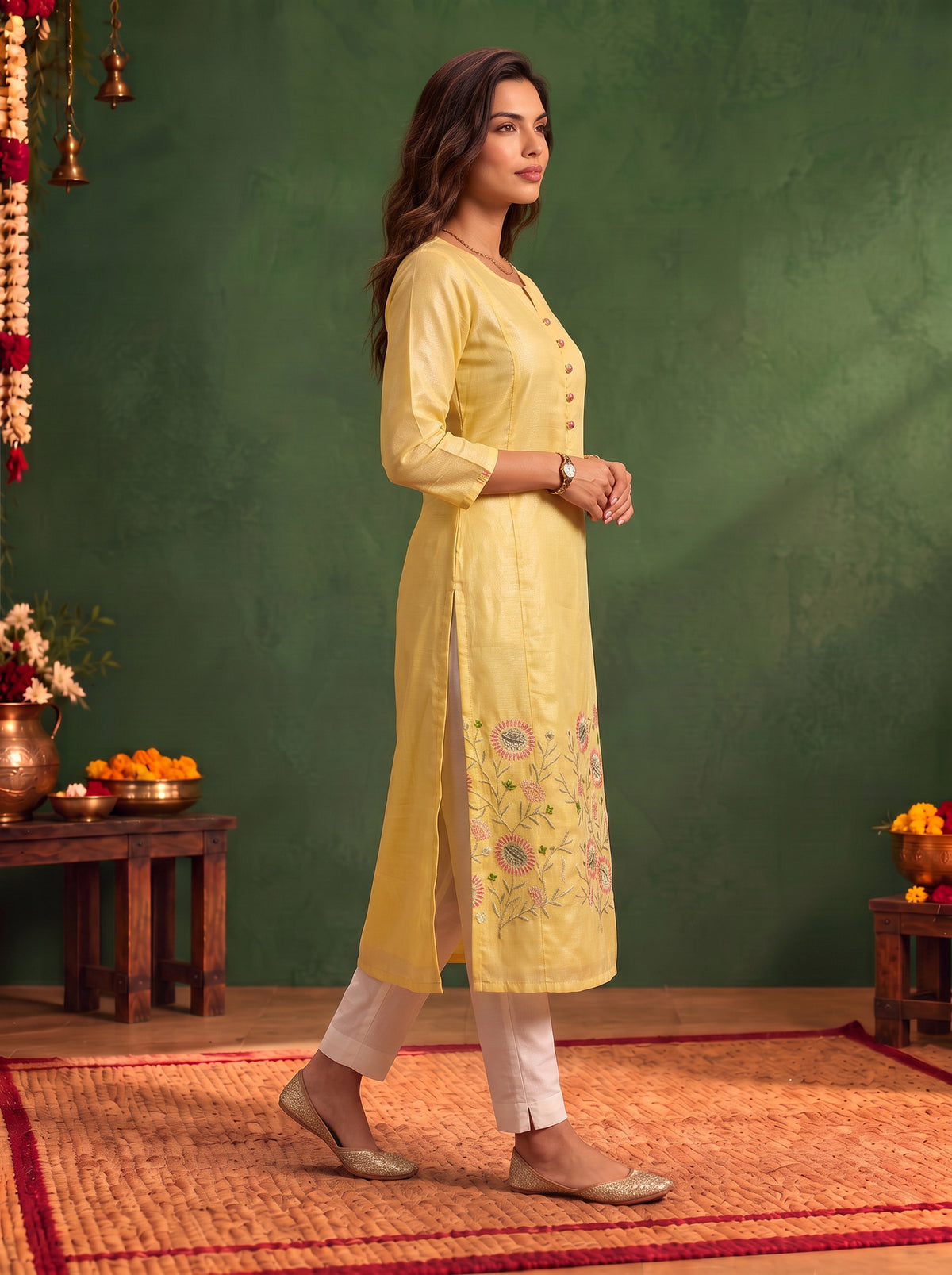 Cotton Embroidered Straight Calf Length Kurta