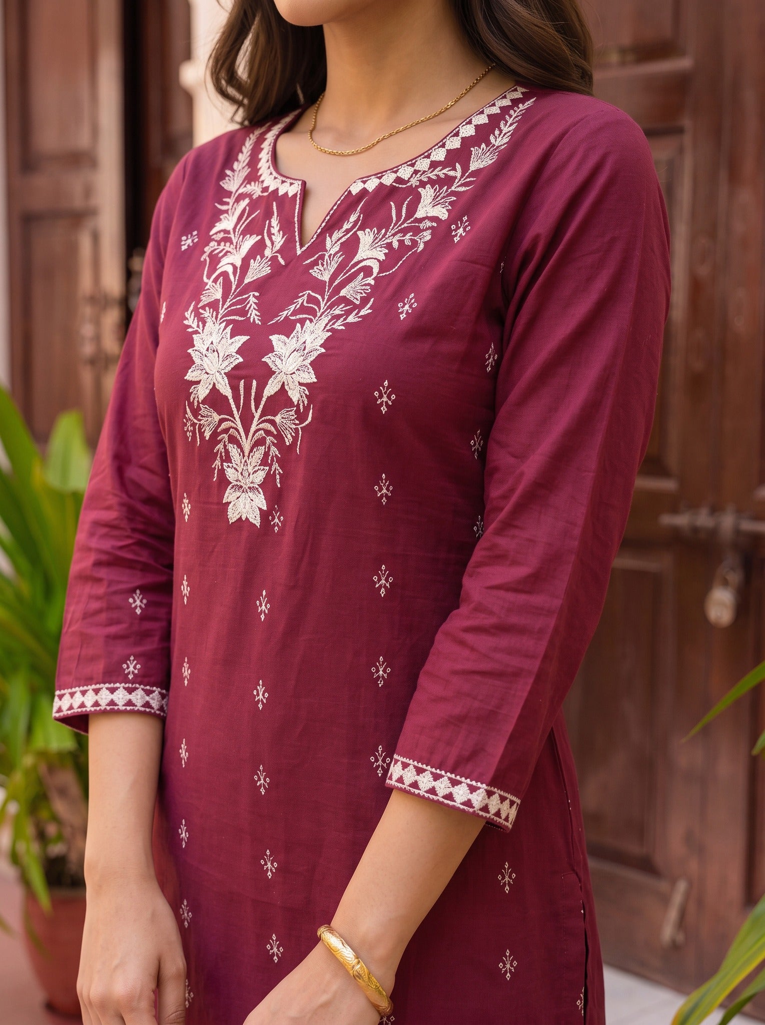Rayon Embroidered Straight Calf Length Kurta