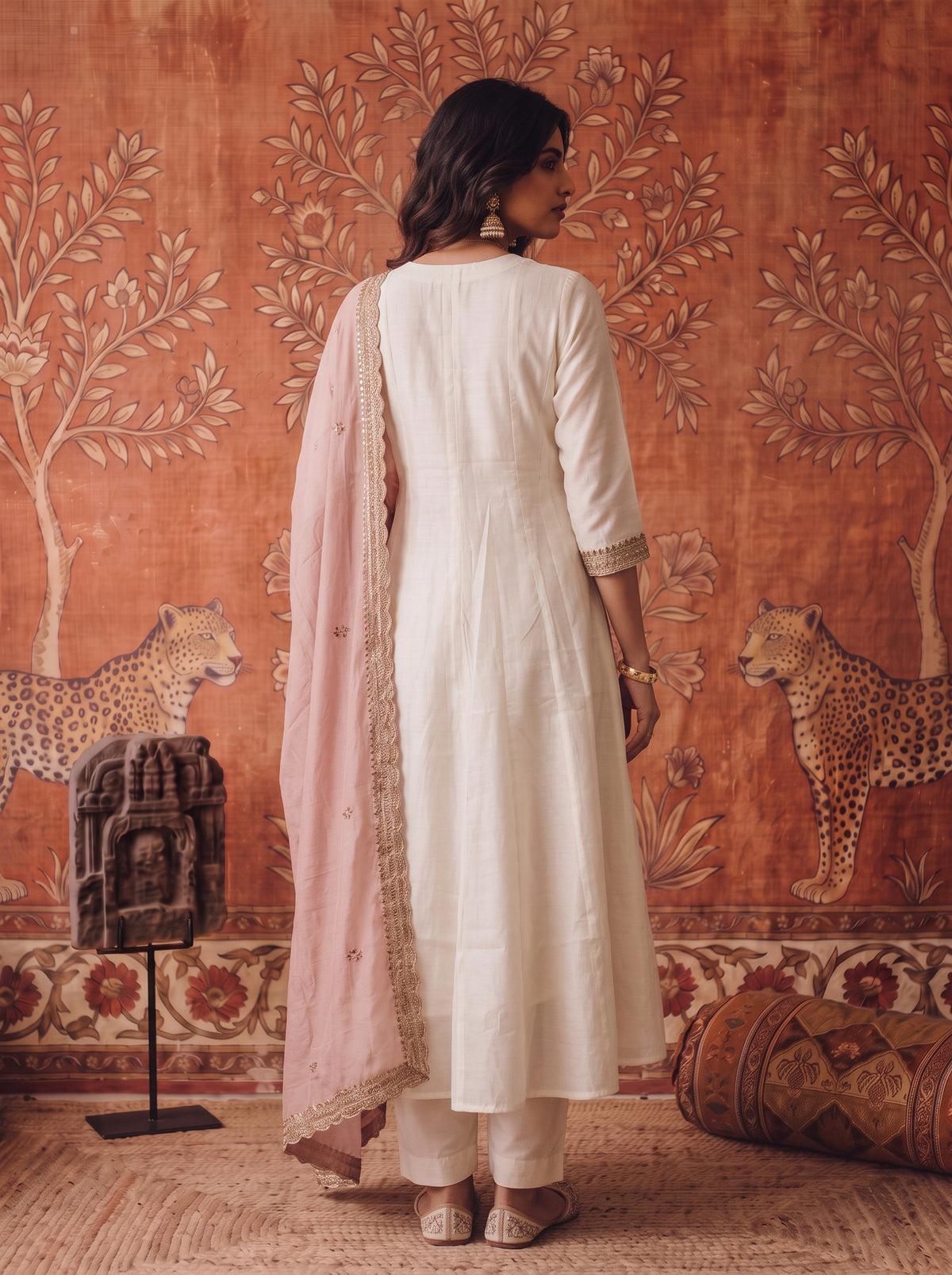 Viscose Embroidered Flared Calf Length Kurta With Pant and Dupatta