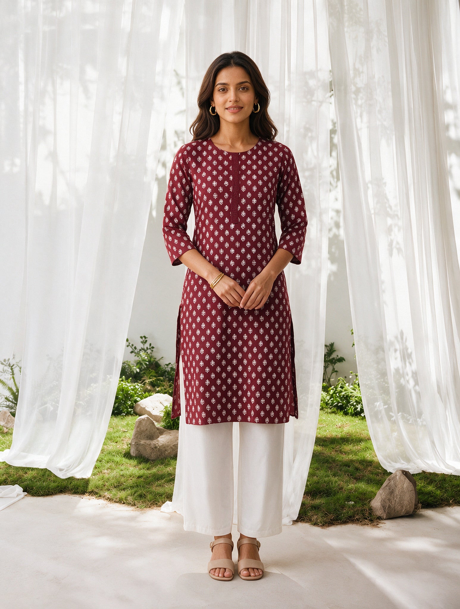 Rayon Printed Straight Knee Length Kurta