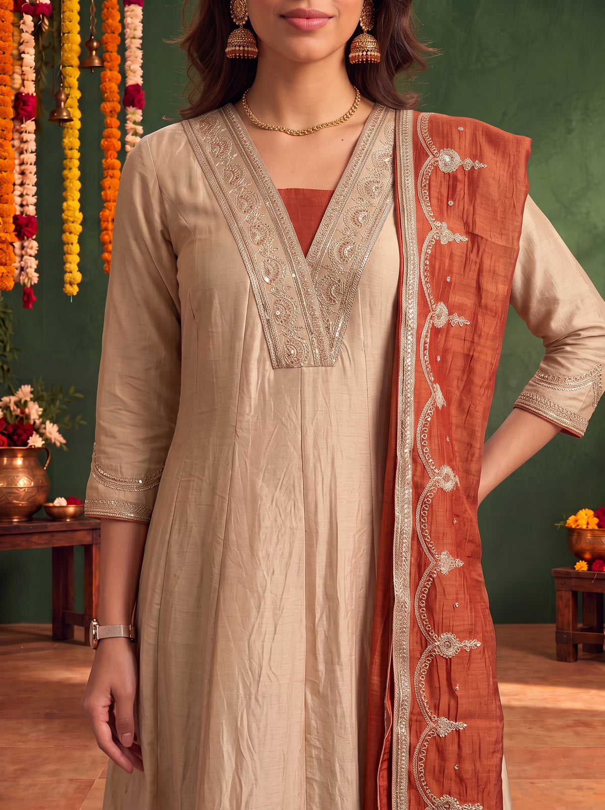 Viscose Embroidered Straight Calf Length Kurta With Pant and Dupatta
