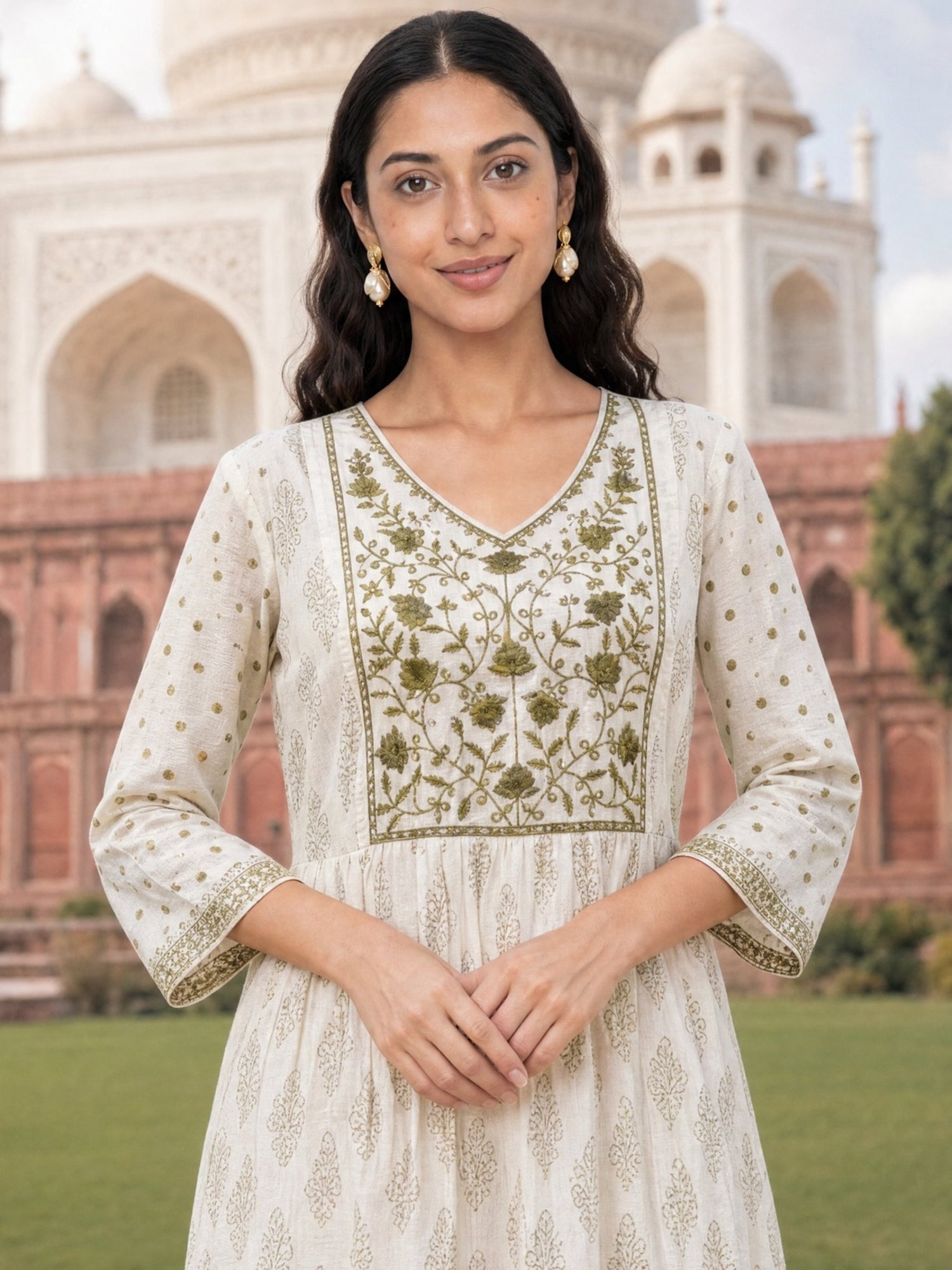 Rayon Embroidered Flared Calf Length Kurta