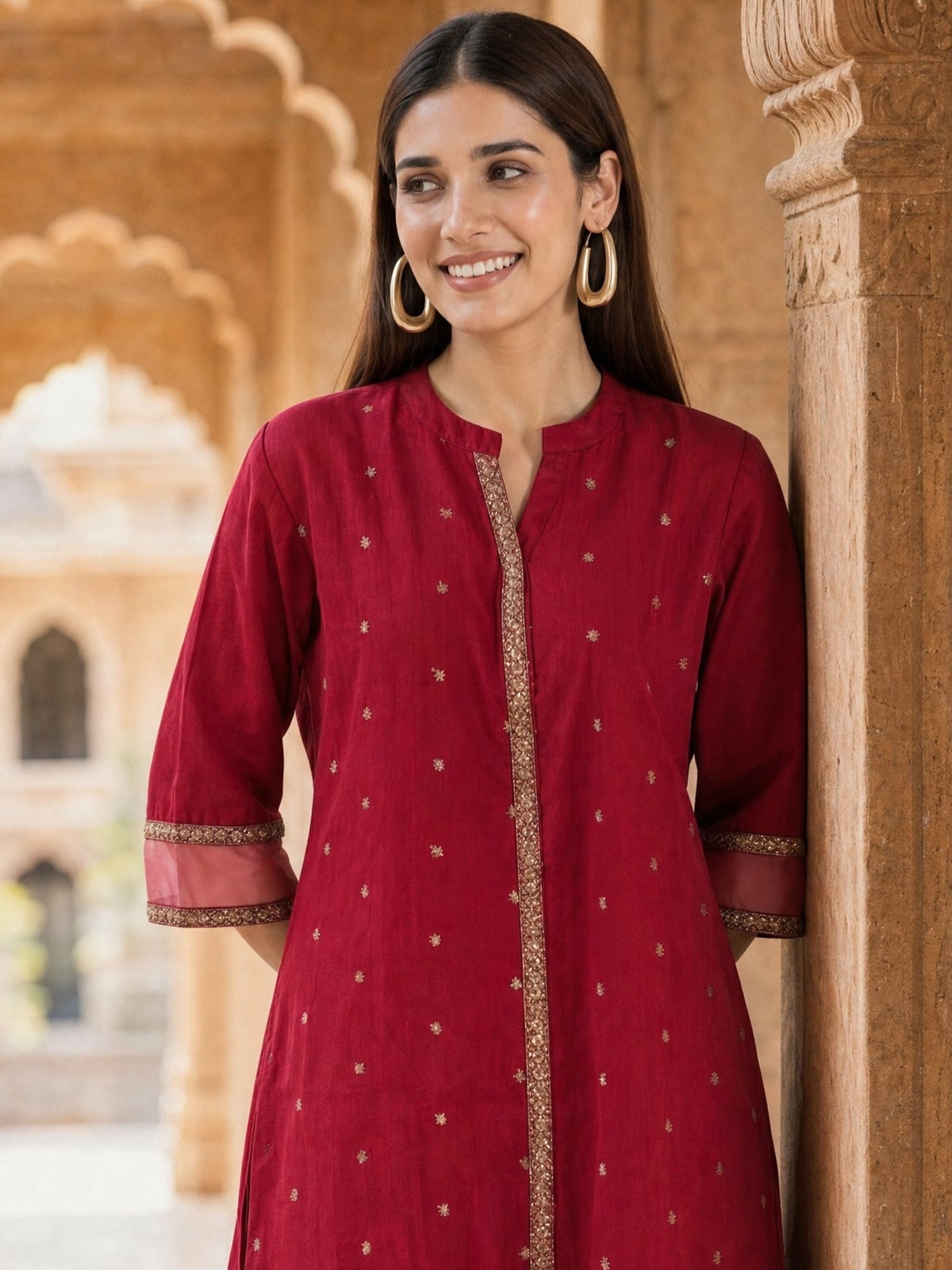 Viscose Embroidered A-Line Calf Length Kurta