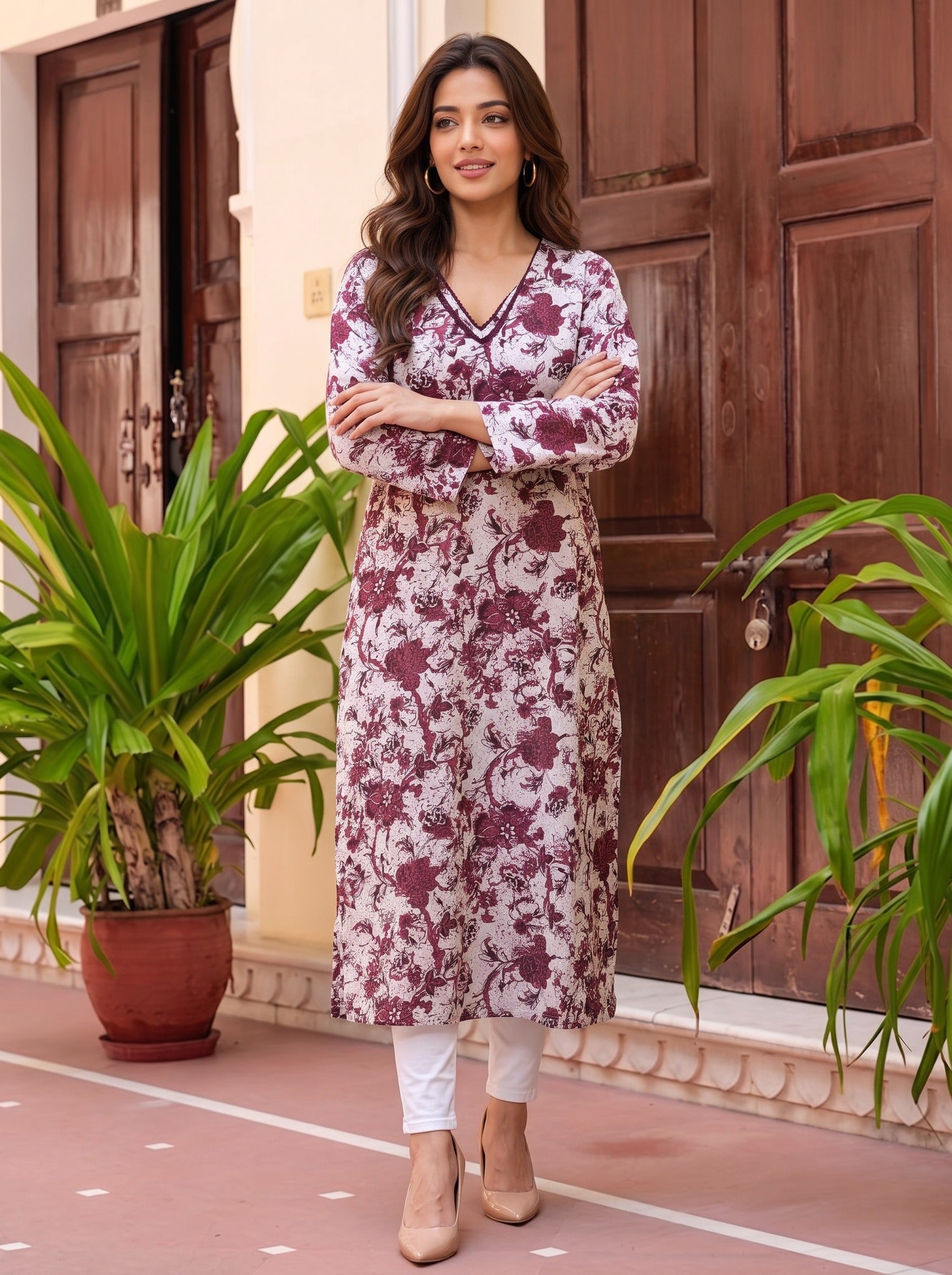 Rayon Printed Straight Calf Length Kurta