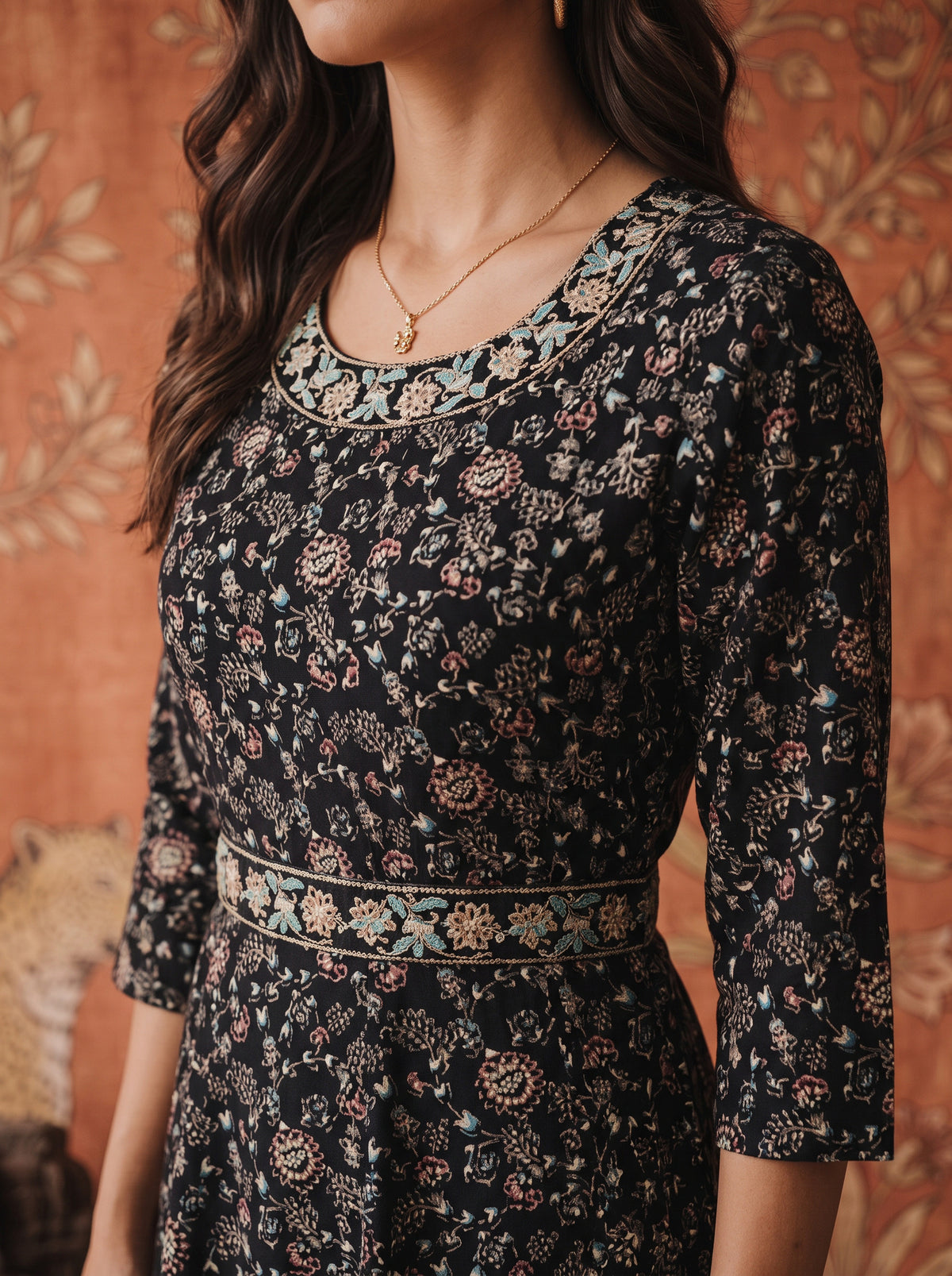 Rayon Embroidered Flared Calf Length Kurta