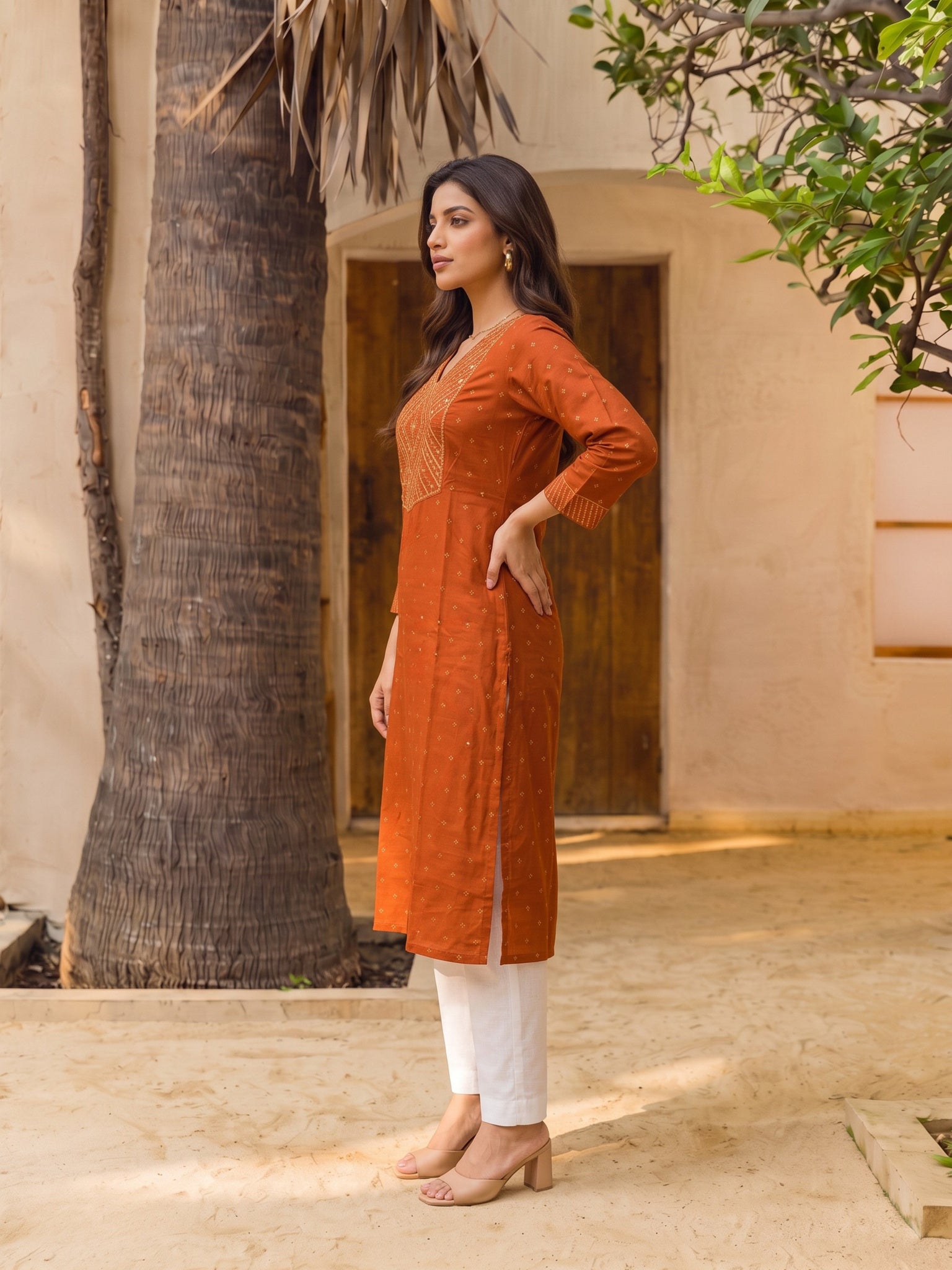 Rayon Embroidered Straight Calf Length Kurta