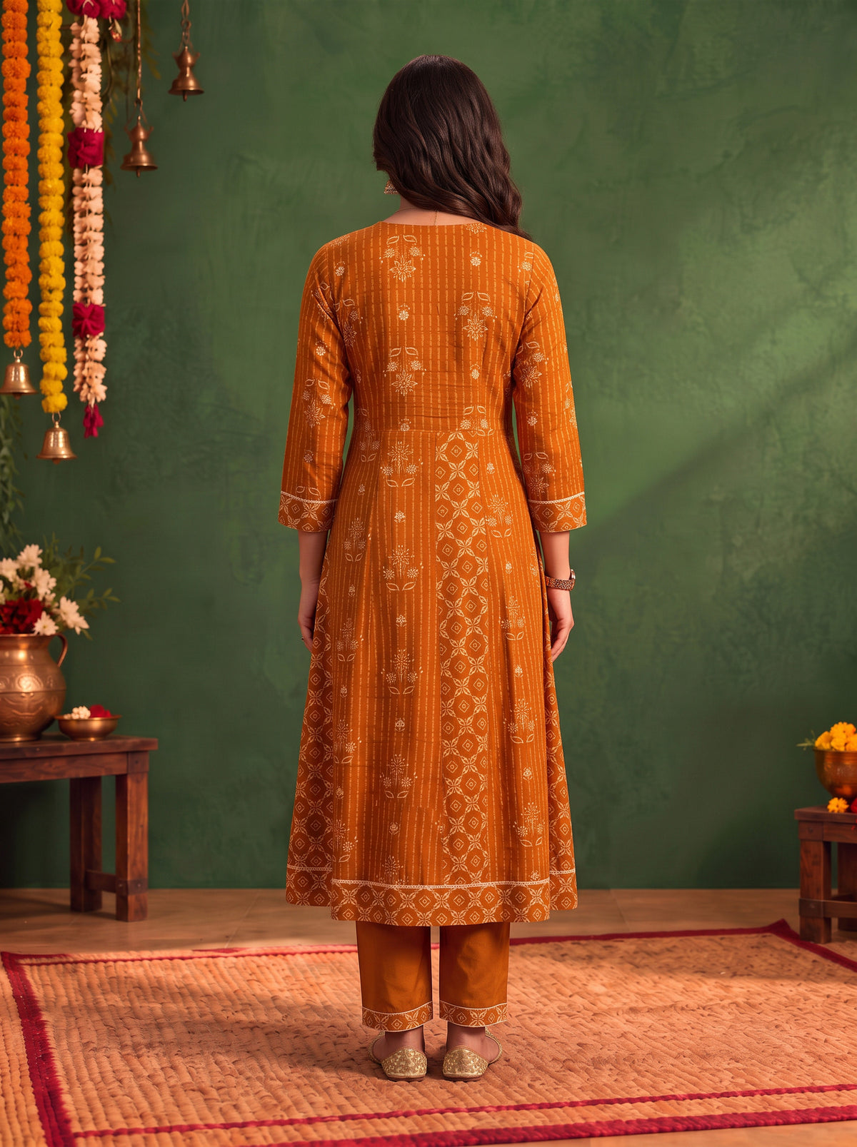 Cotton Embroidered Flared Calf Length Kurta With Pant and Dupatta