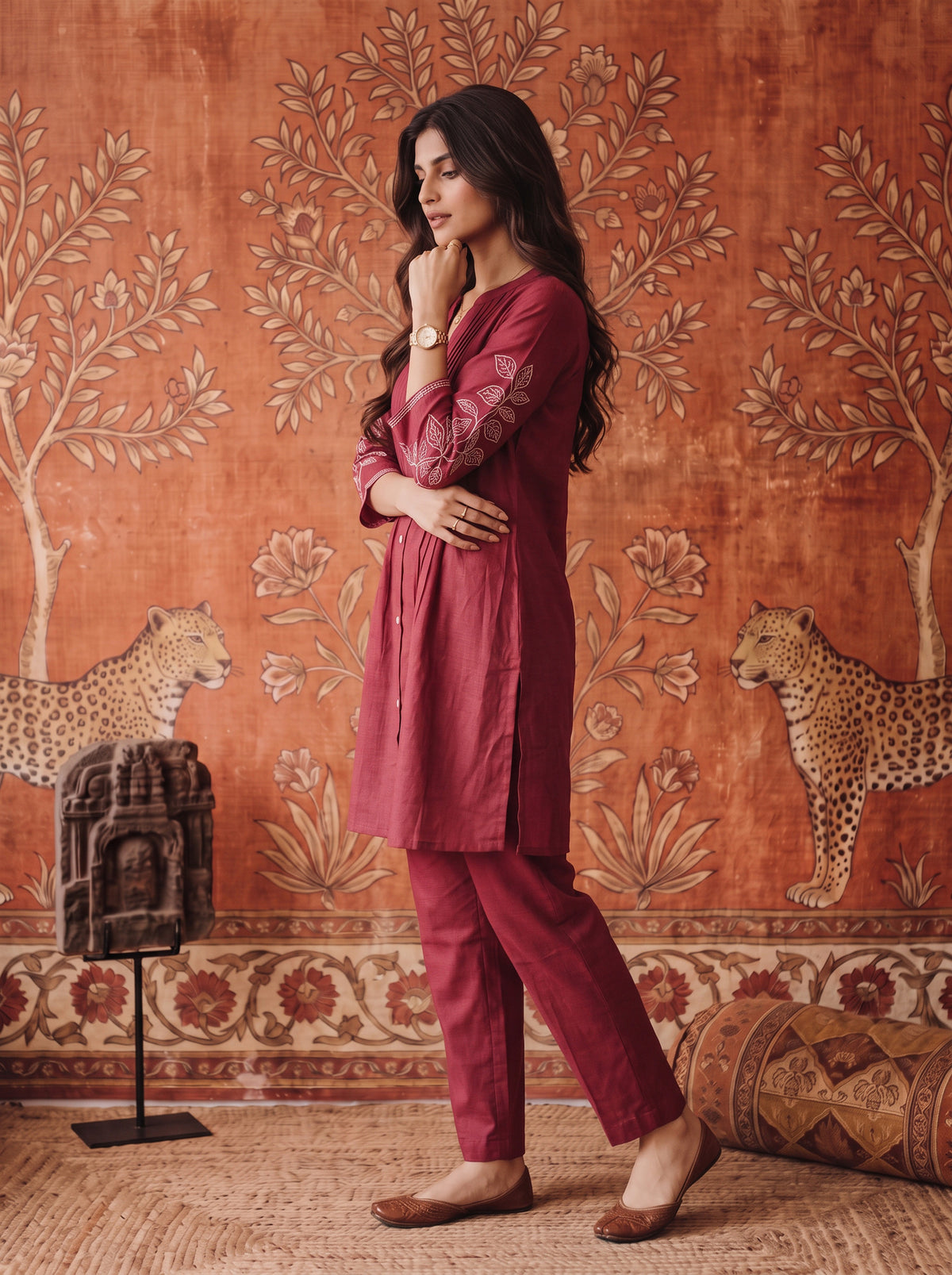 Viscose Embroidered Straight Thigh Length Kurta With Pant