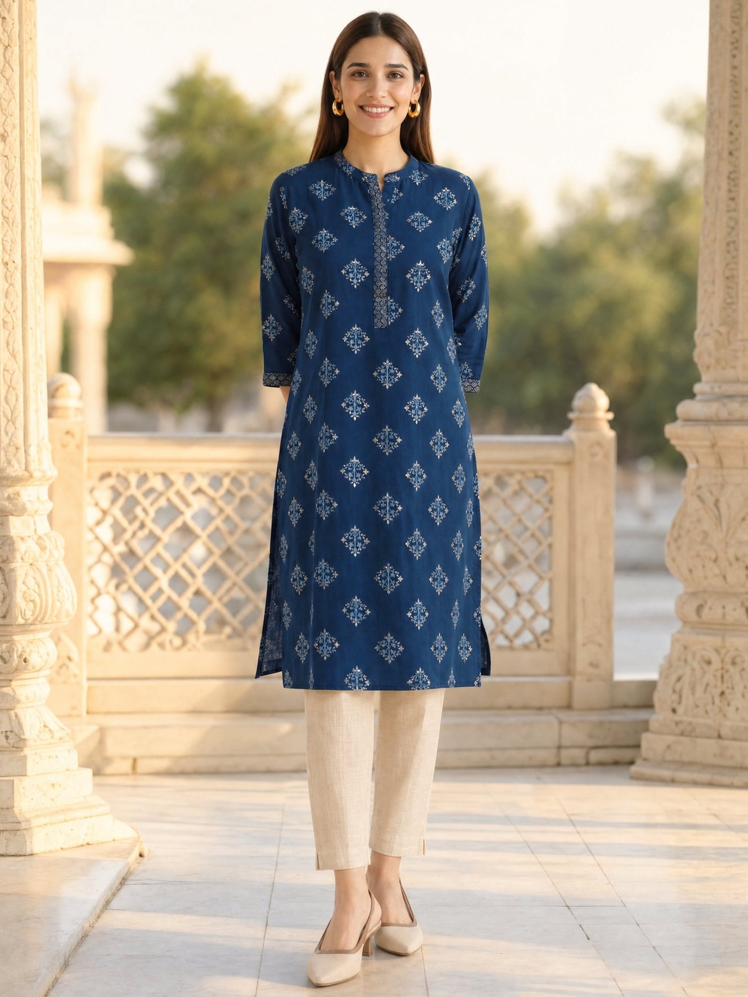 Rayon Printed Straight Knee Length Kurta