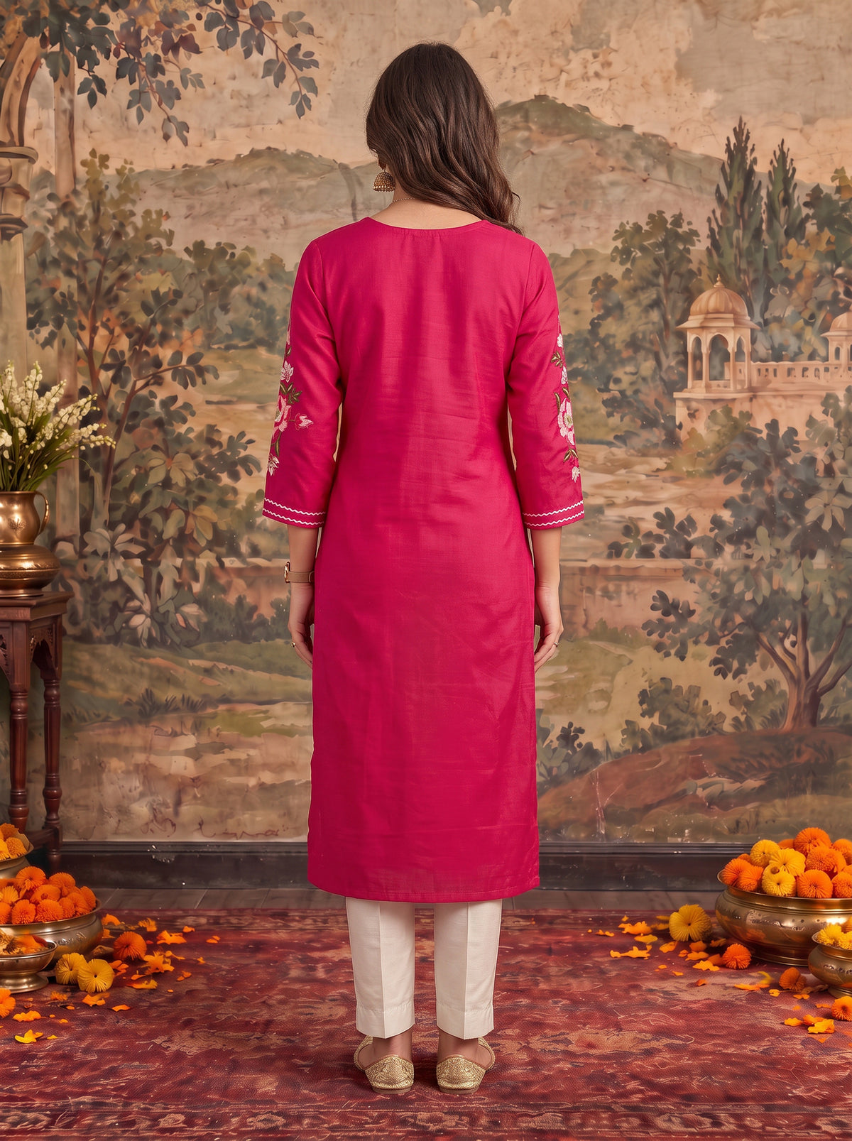 Viscose Embroidered Straight Calf Length Kurta