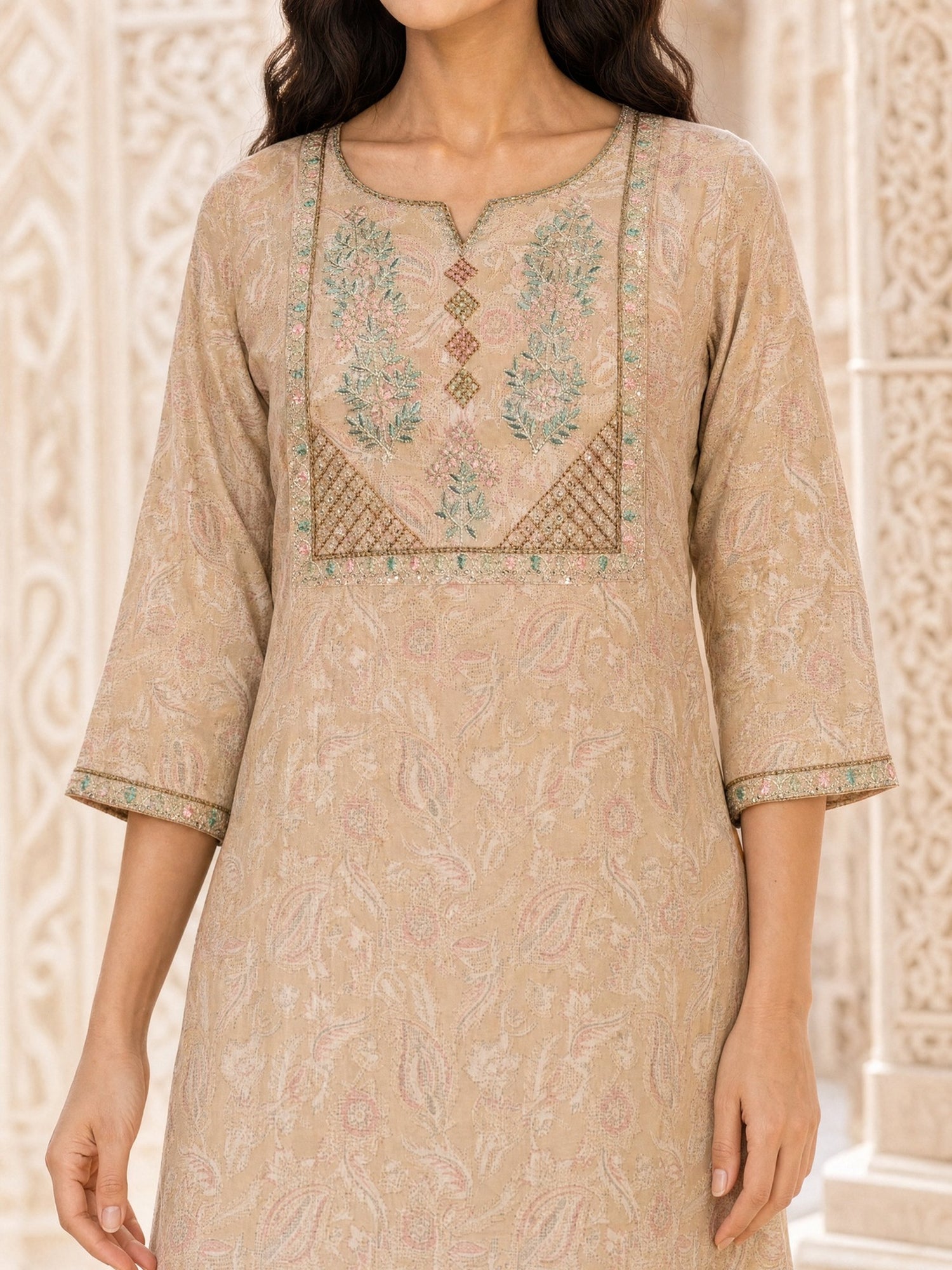 Cotton Embroidered Straight Knee Length Kurta