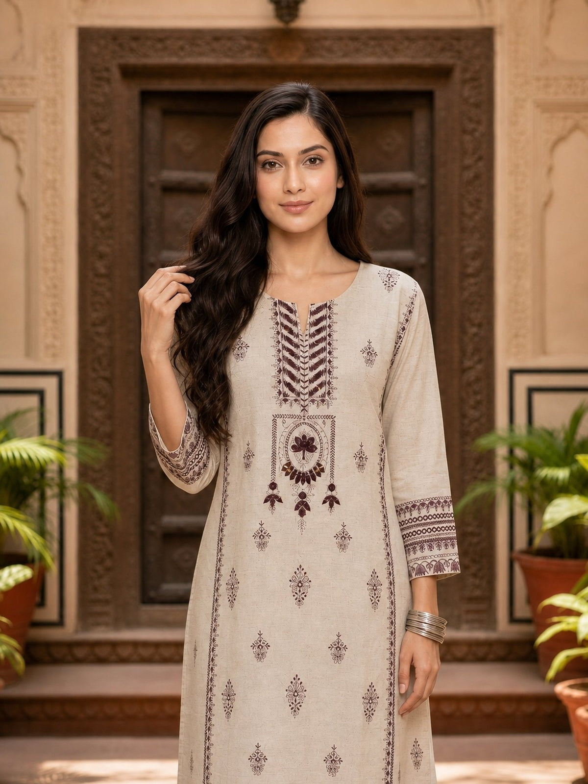 Cotton Embroidered Straight Calf Length Kurta