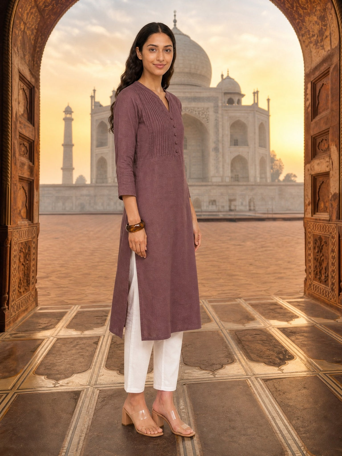 Rayon Pin Tuck Straight Knee Length Kurta
