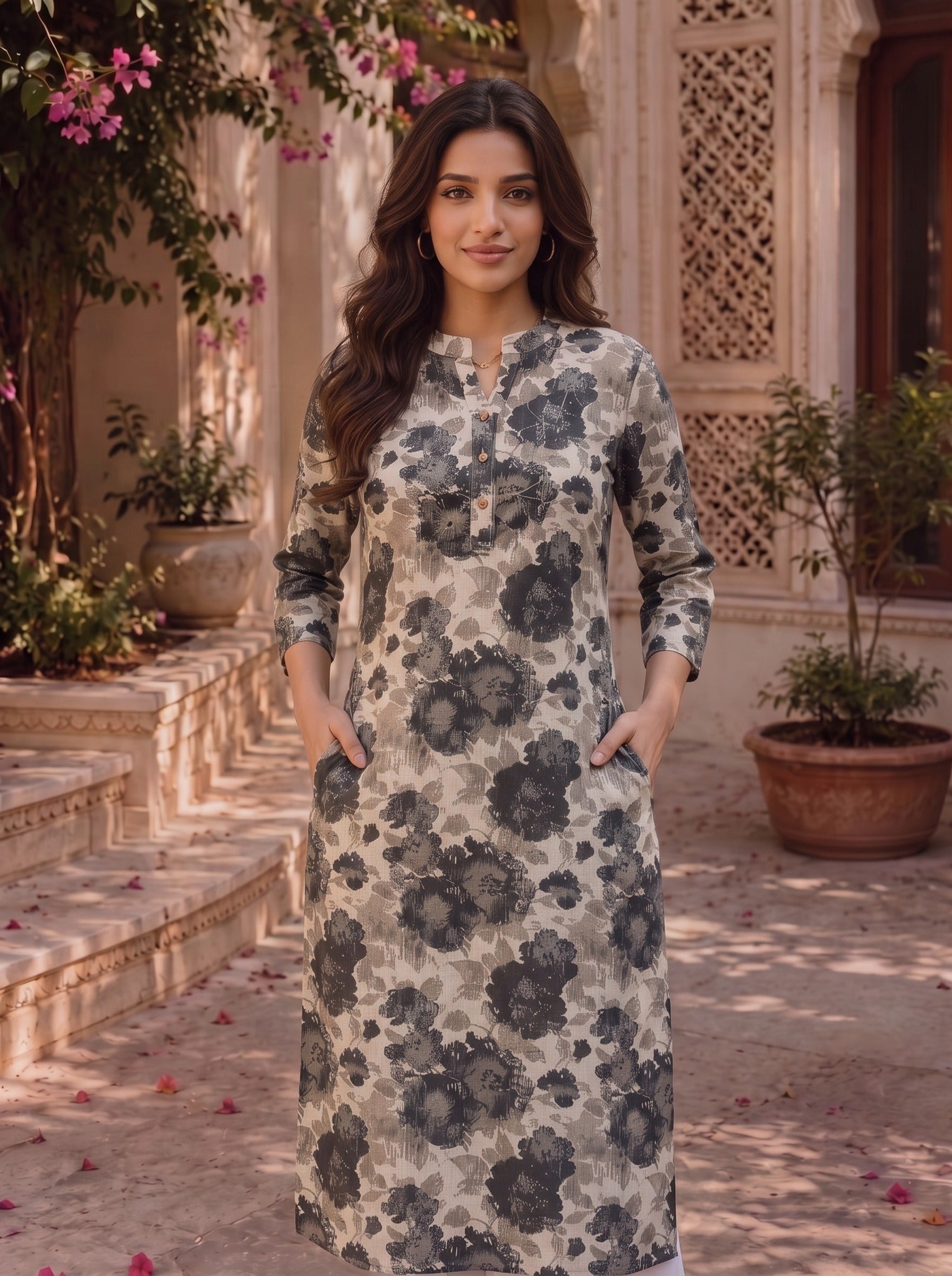 Cotton Printed Straight Calf Length Kurta
