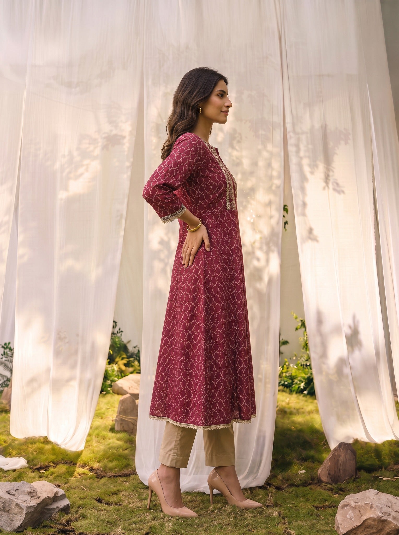 Viscose Embroidered Straight Calf Length Kurta
