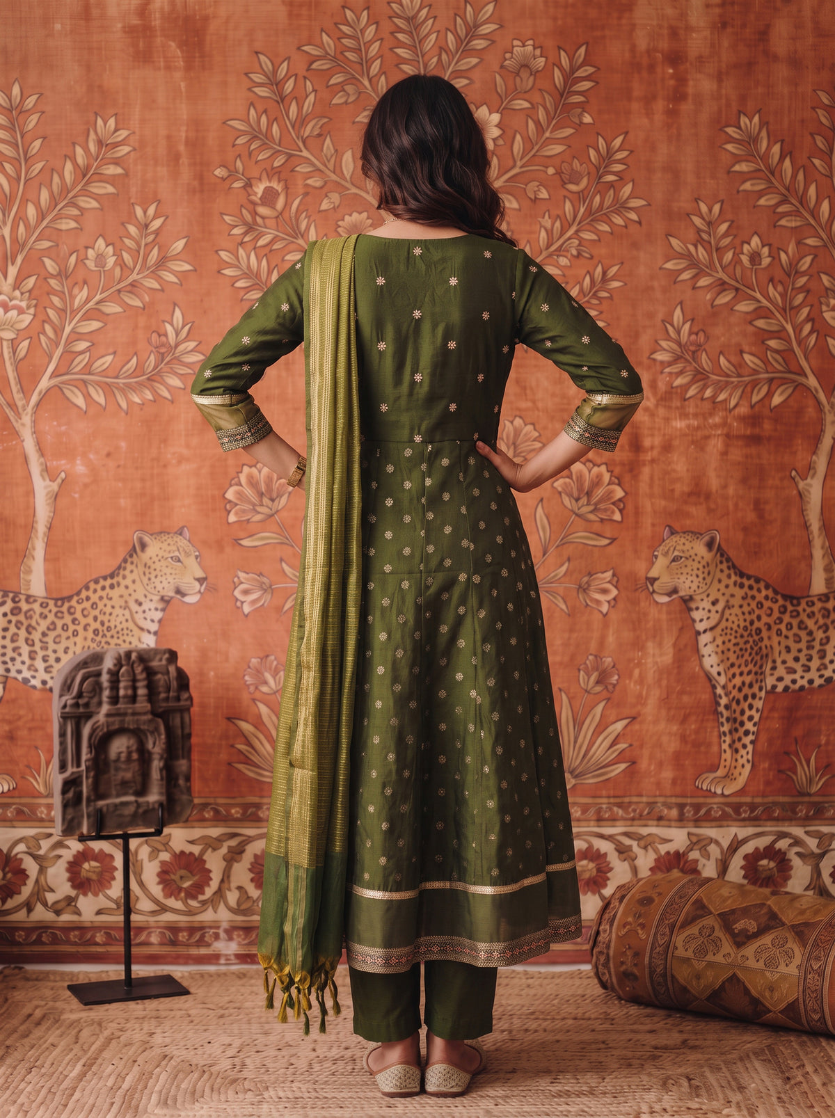 Viscose Embroidered Flared Calf Length Kurta With Pant and Dupatta