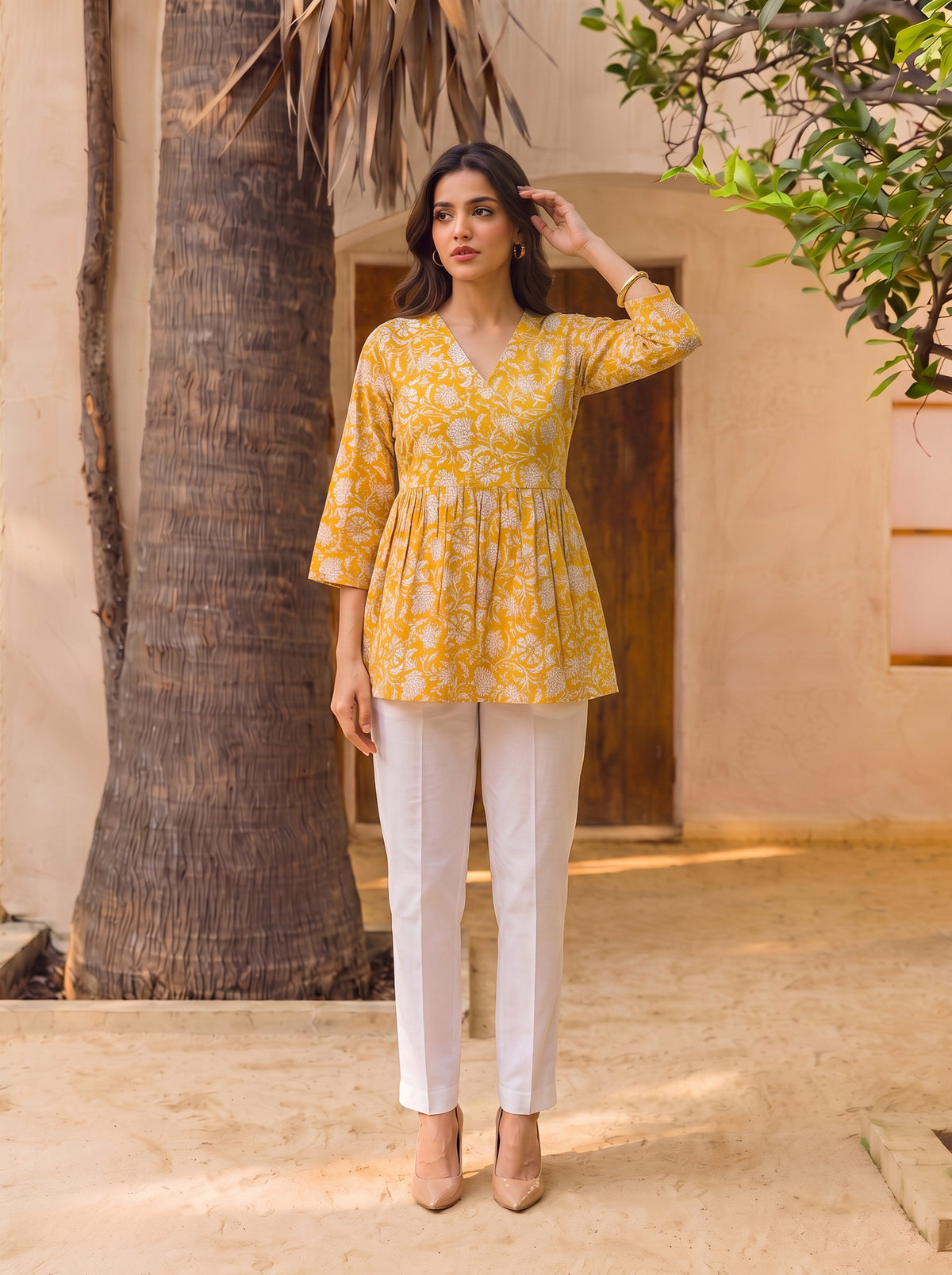 Cotton Printed Peplum Short Length Short Kurta