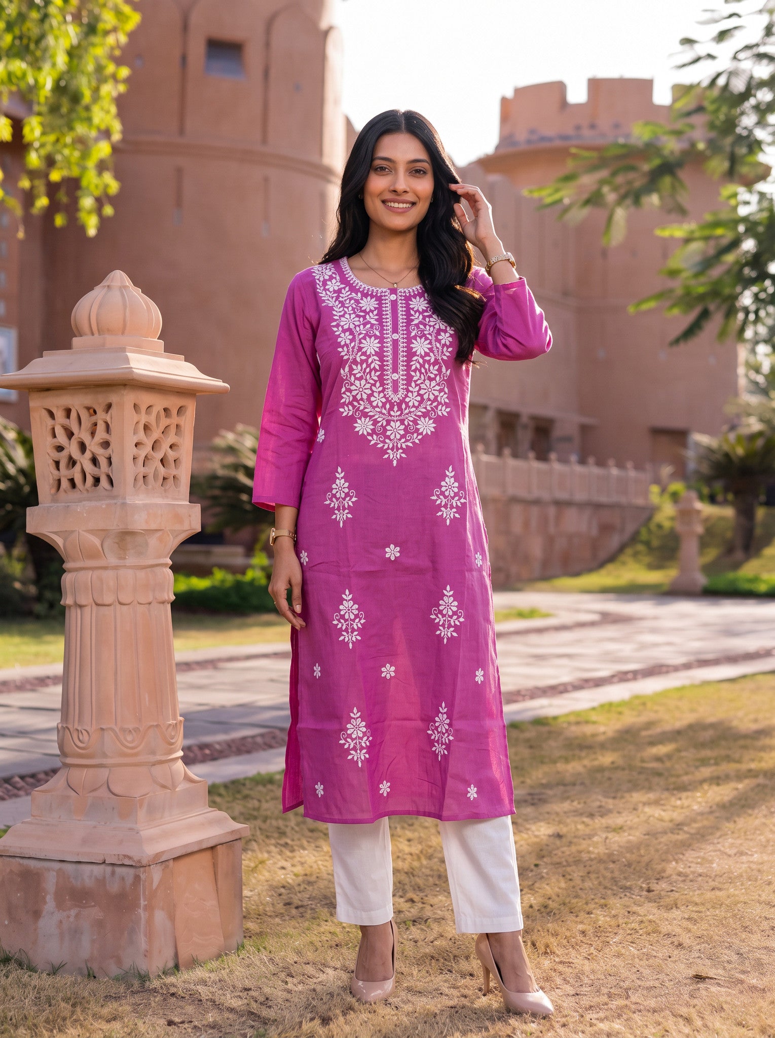 Cotton Embroidered Straight Calf Length Kurta