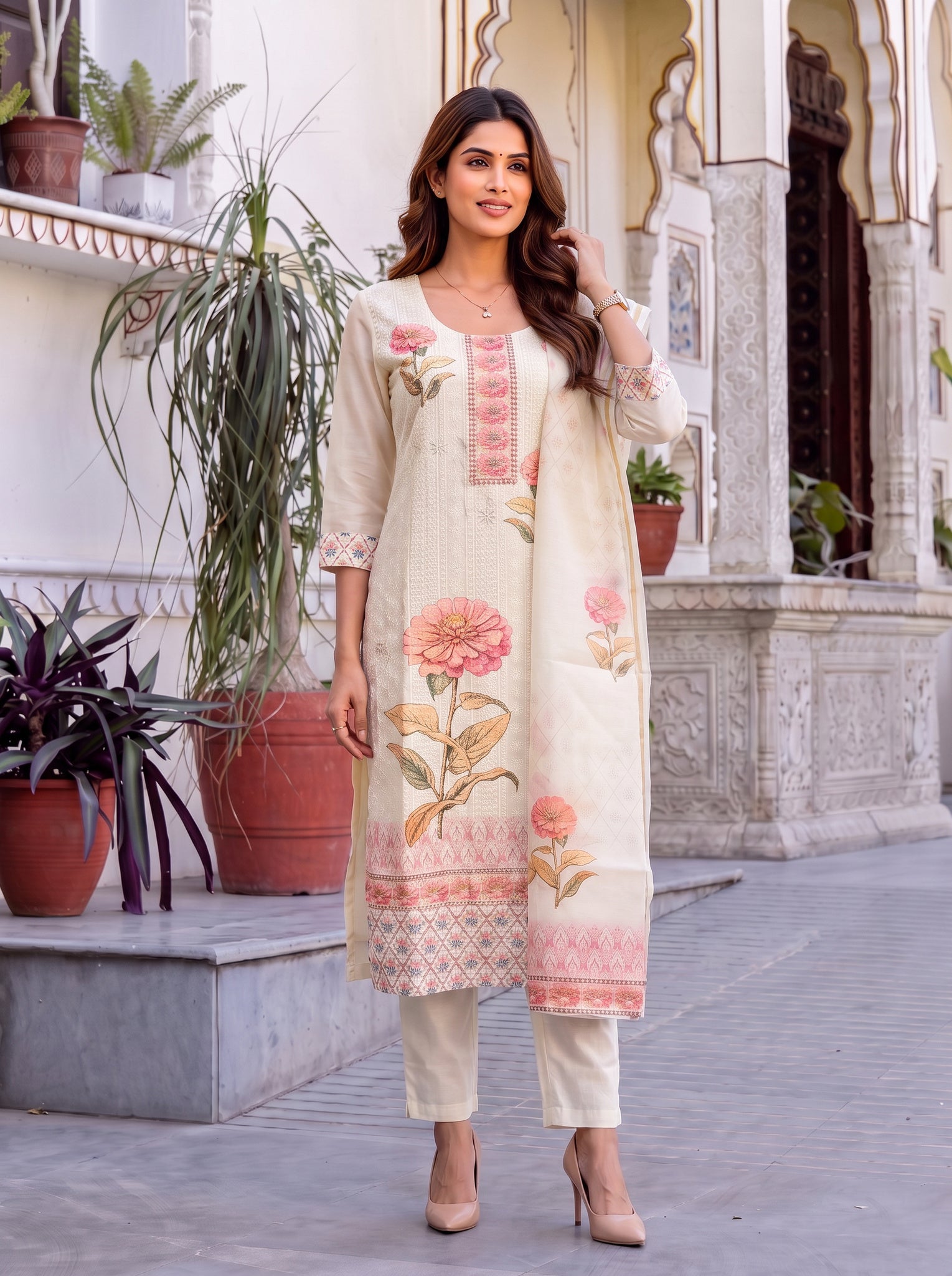 Viscose Embroidered Straight Calf Length Kurta With Pant