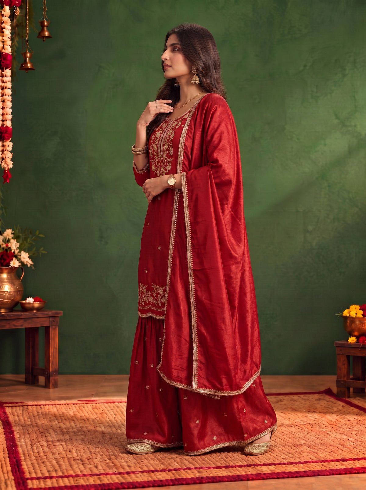Viscose Embroidered Straight Knee Length Kurta With Pant and Dupatta