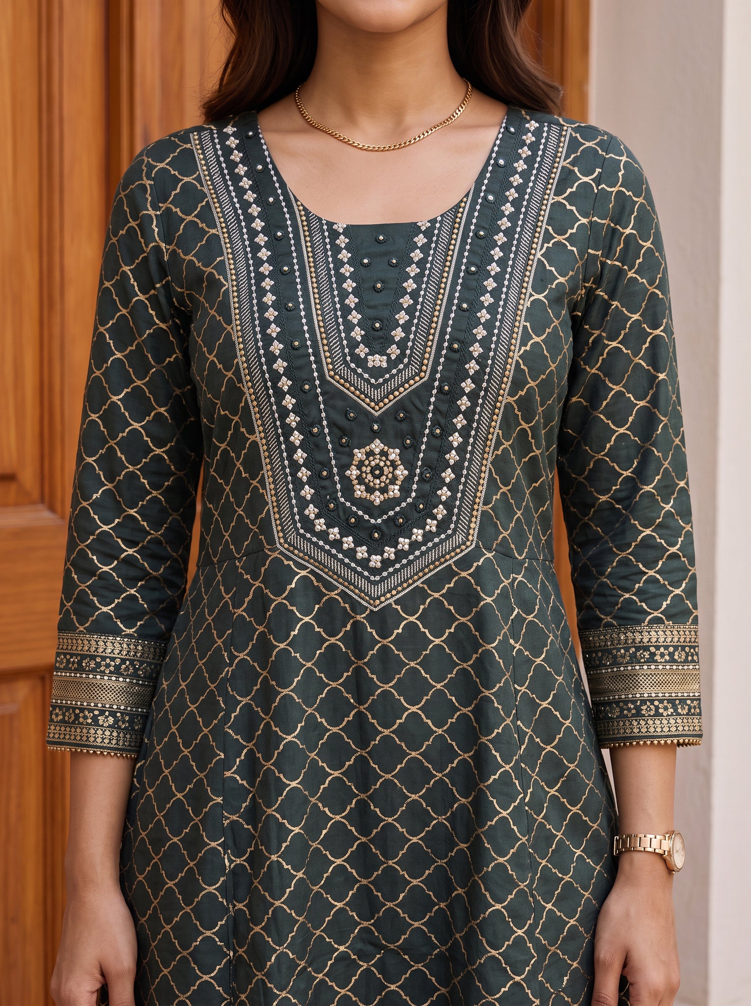 Viscose Embroidered Flared Calf Length Kurta