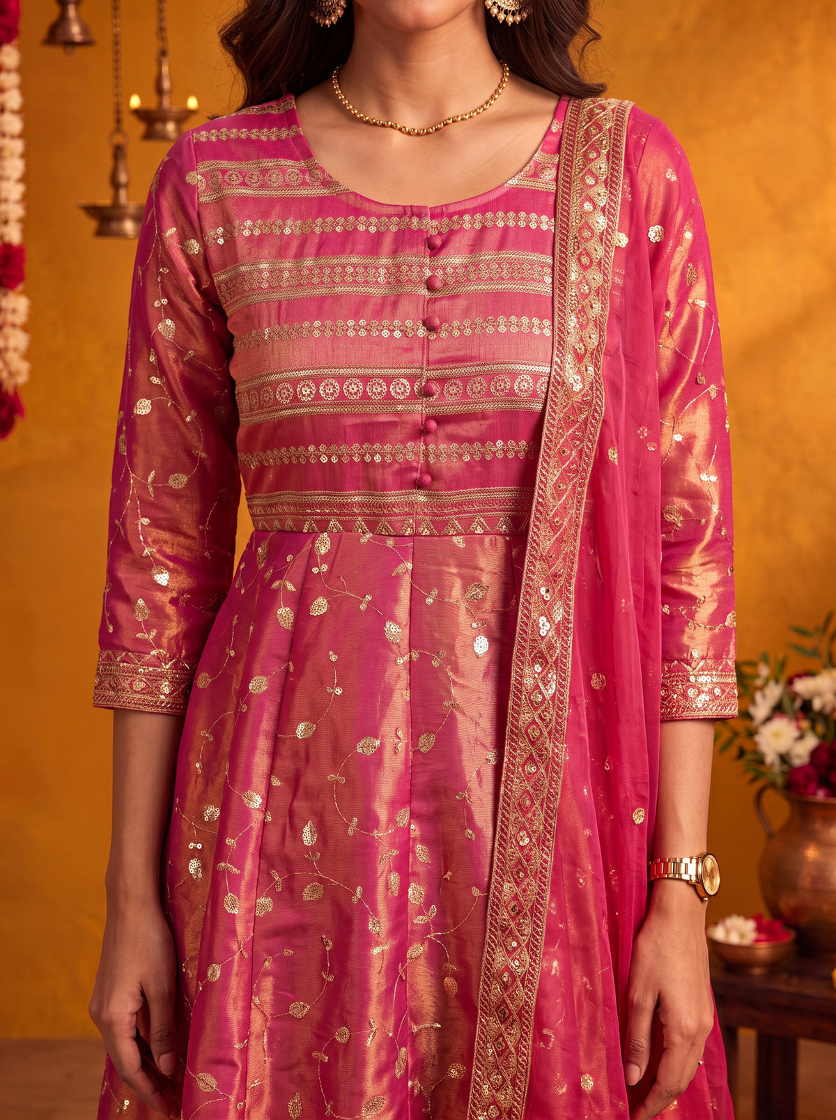 Viscose Embroidered Flared Calf Length Kurta With Pant and Dupatta