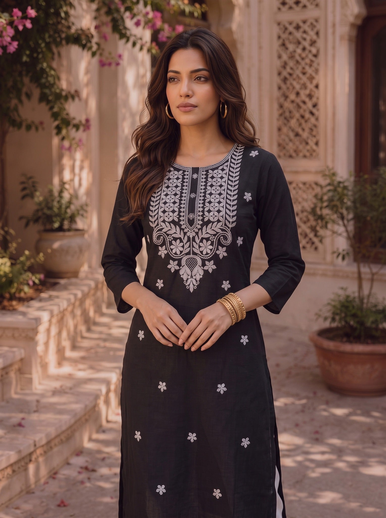 Rayon Embroidered Straight Knee Length Kurta