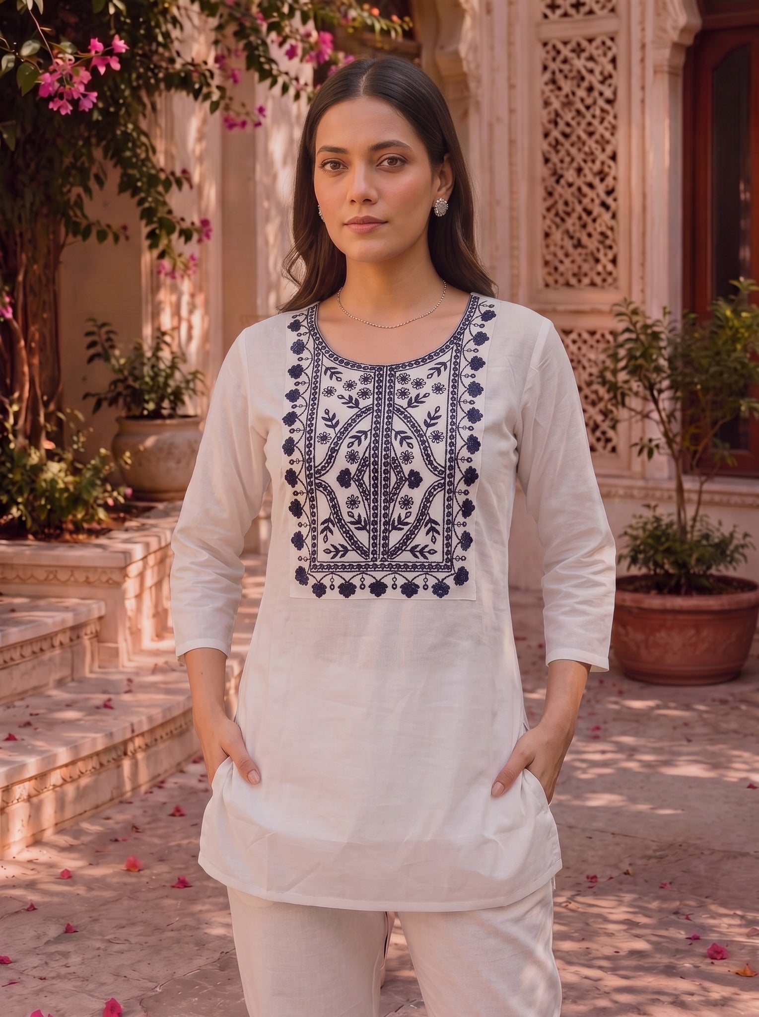 Rayon Embroidered Straight Short Length Short Kurta