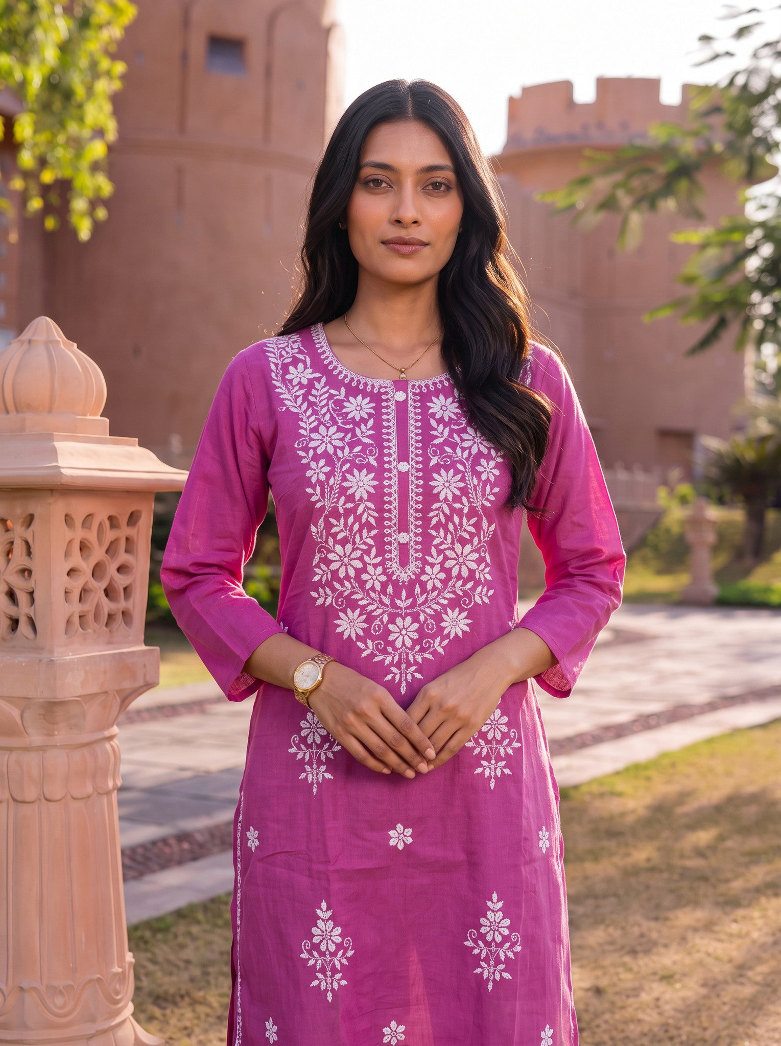 Cotton Embroidered Straight Calf Length Kurta