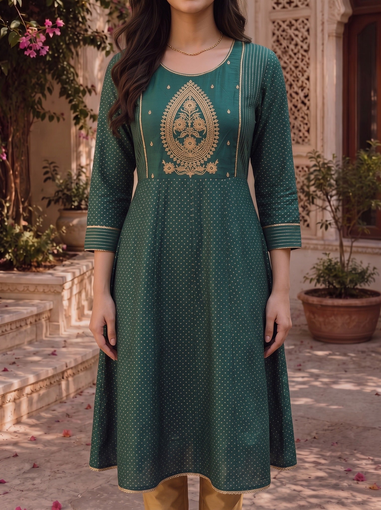 Viscose Embroidered Straight Calf Length Kurta