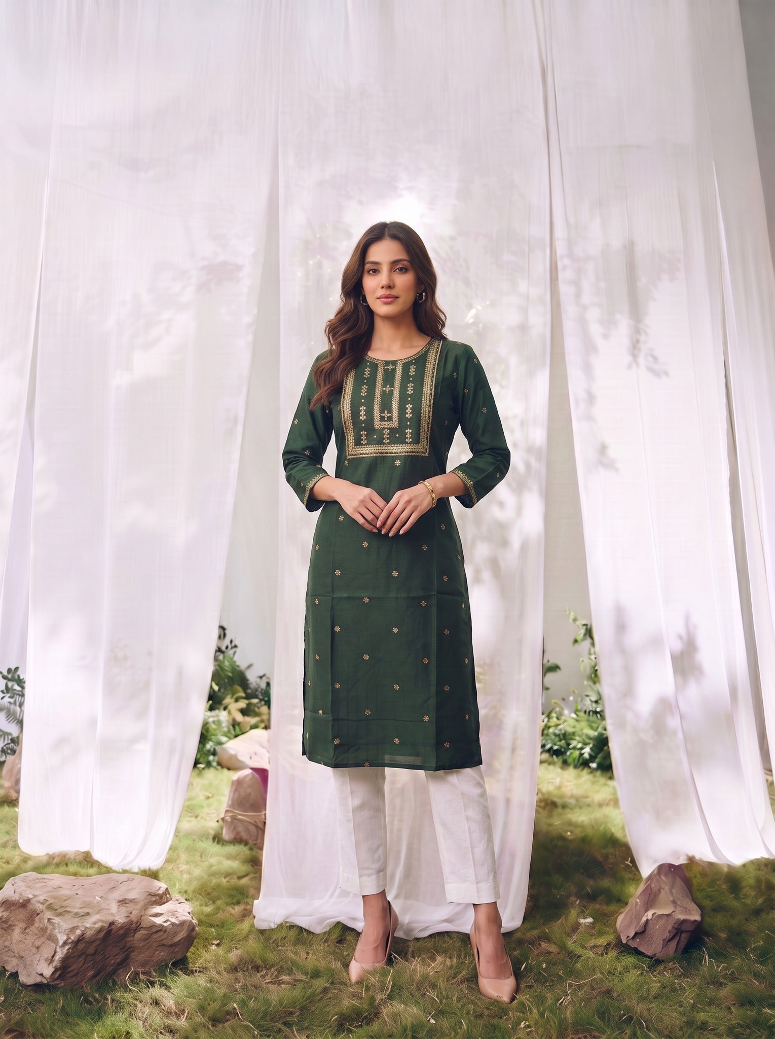 Rayon Embroidered Straight Calf Length Kurta
