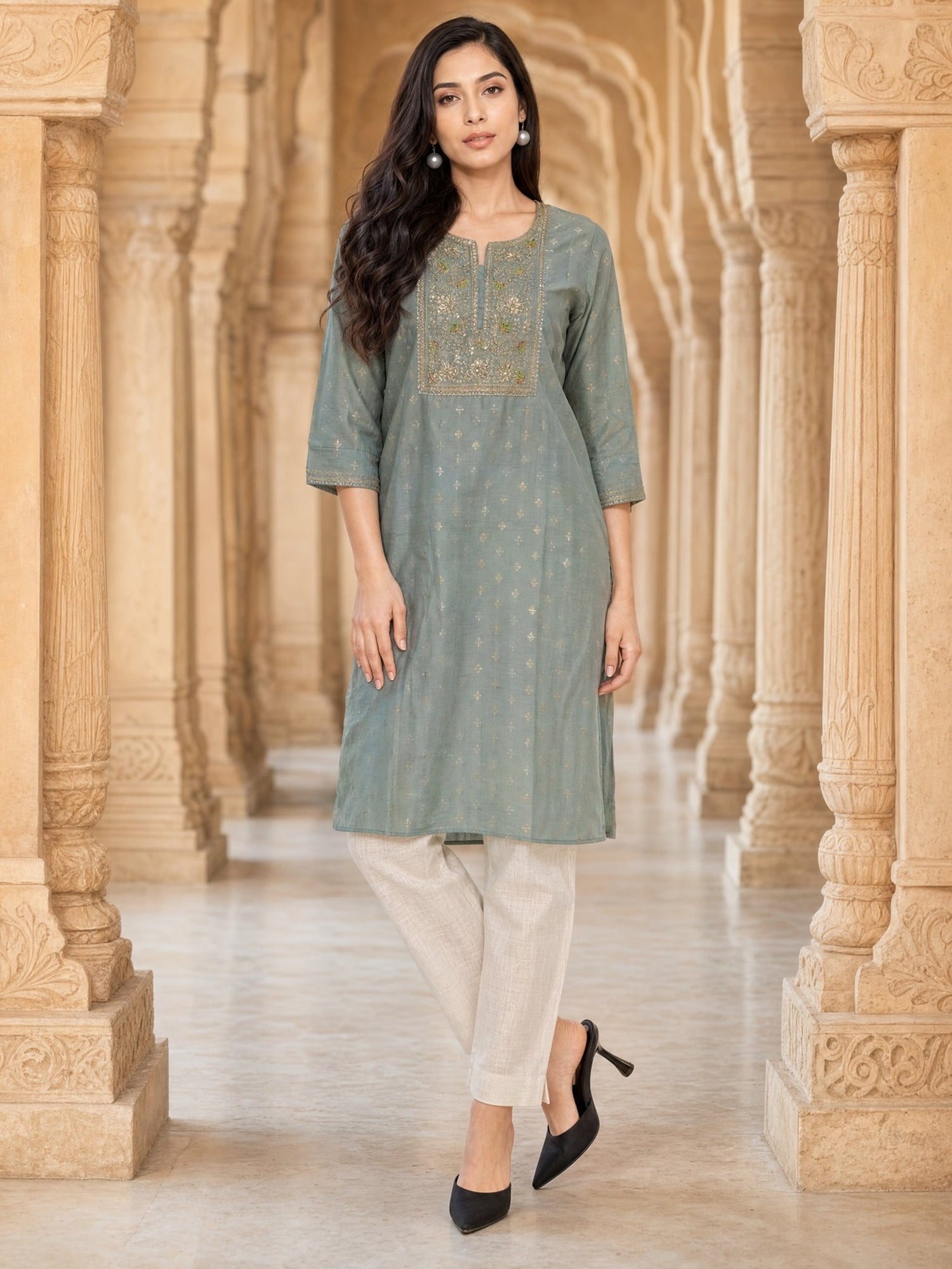 Viscose Embroidered Straight Calf Length Kurta