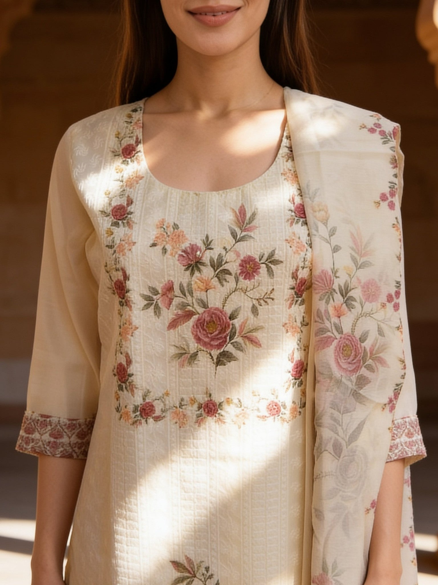 Viscose Embroidered Straight Calf Length Kurta With Pant and Dupatta