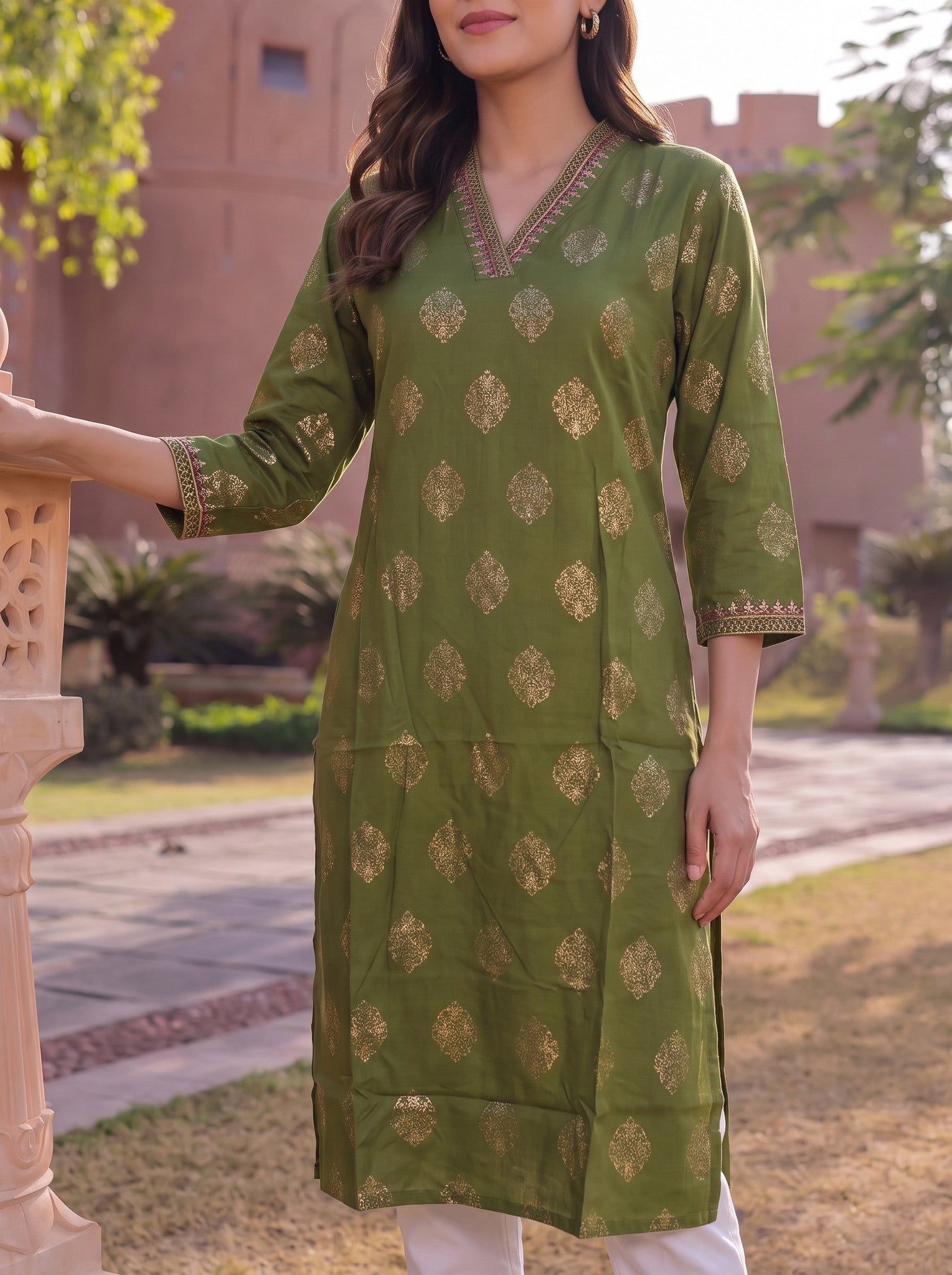 Rayon Embroidered Straight Calf Length Kurta