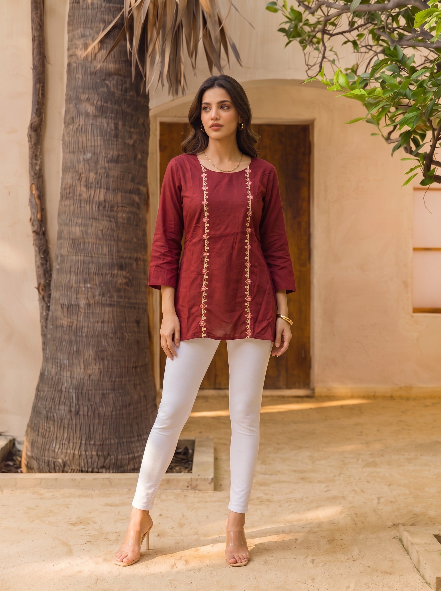Rayon Embroidered Straight Short Length Short Kurta