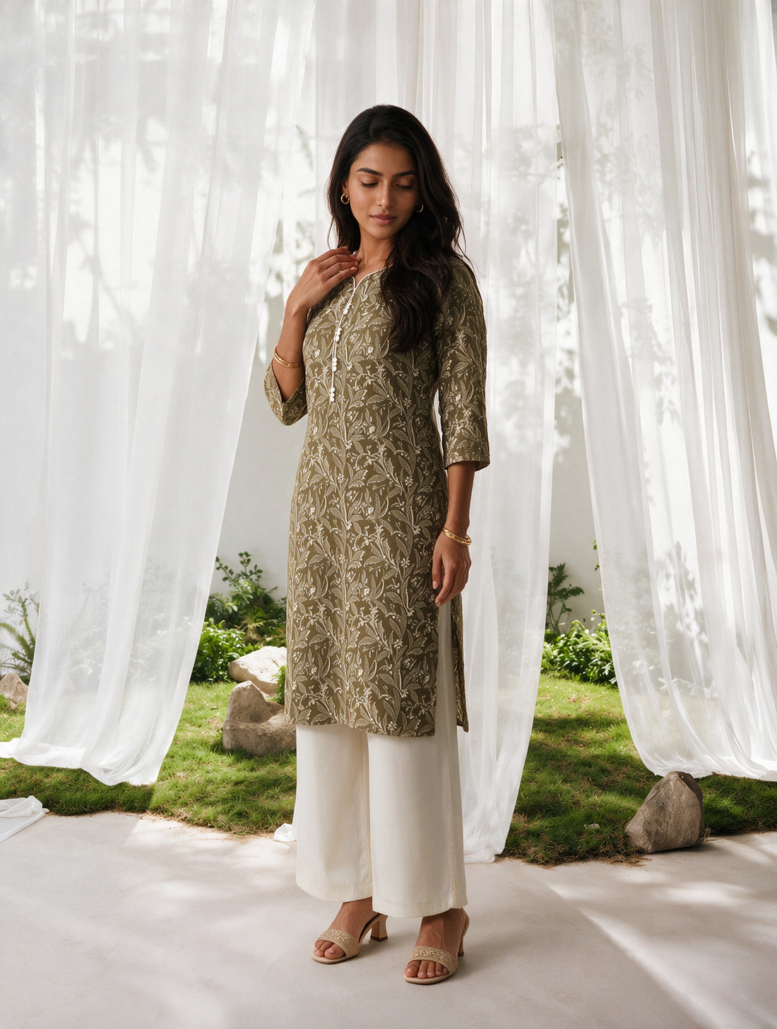 Buy Cotton Printed Straight Knee Length Kurta-Green