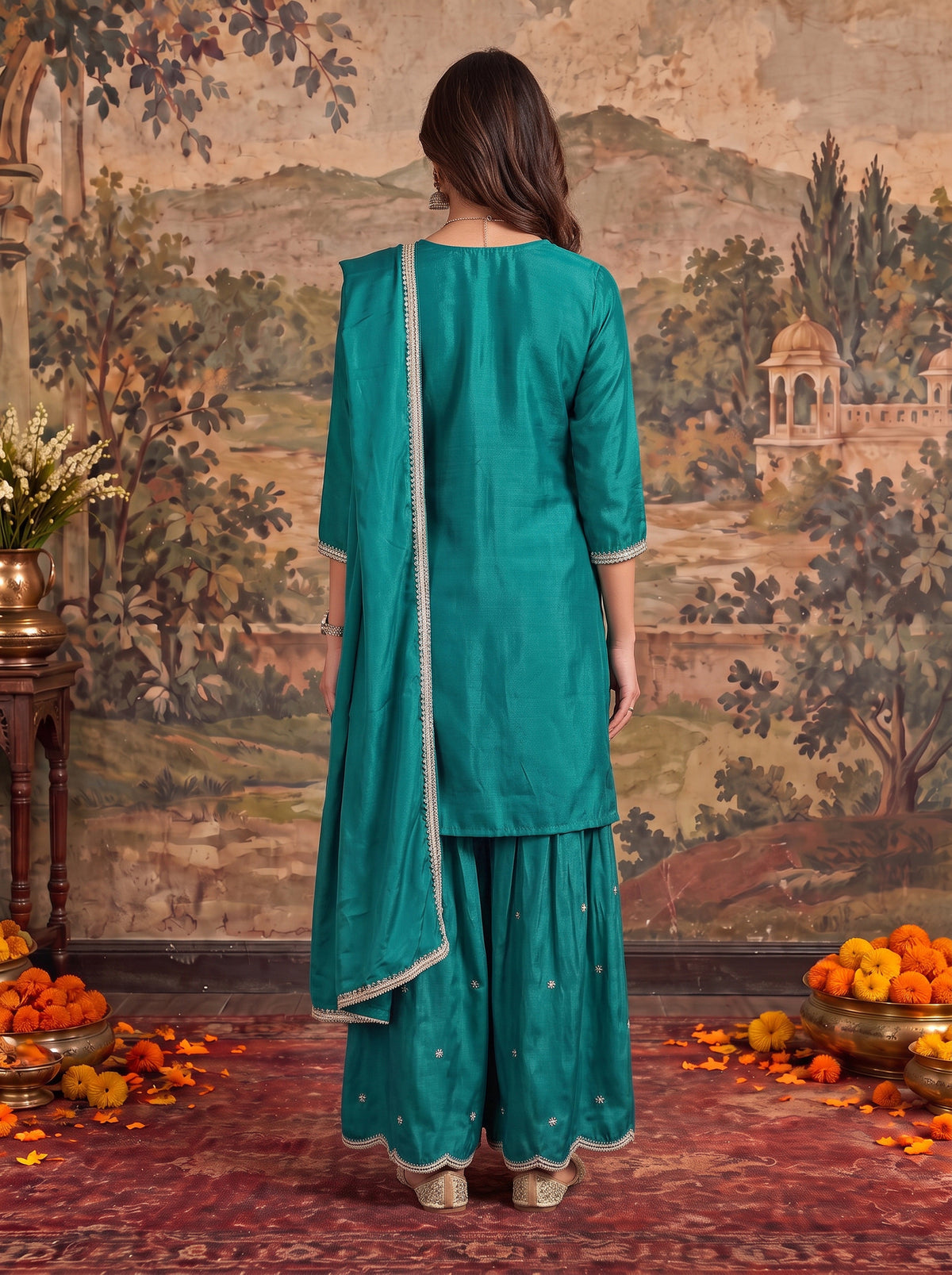Viscose Embroidered Straight Knee Length Kurta With Pant and Dupatta