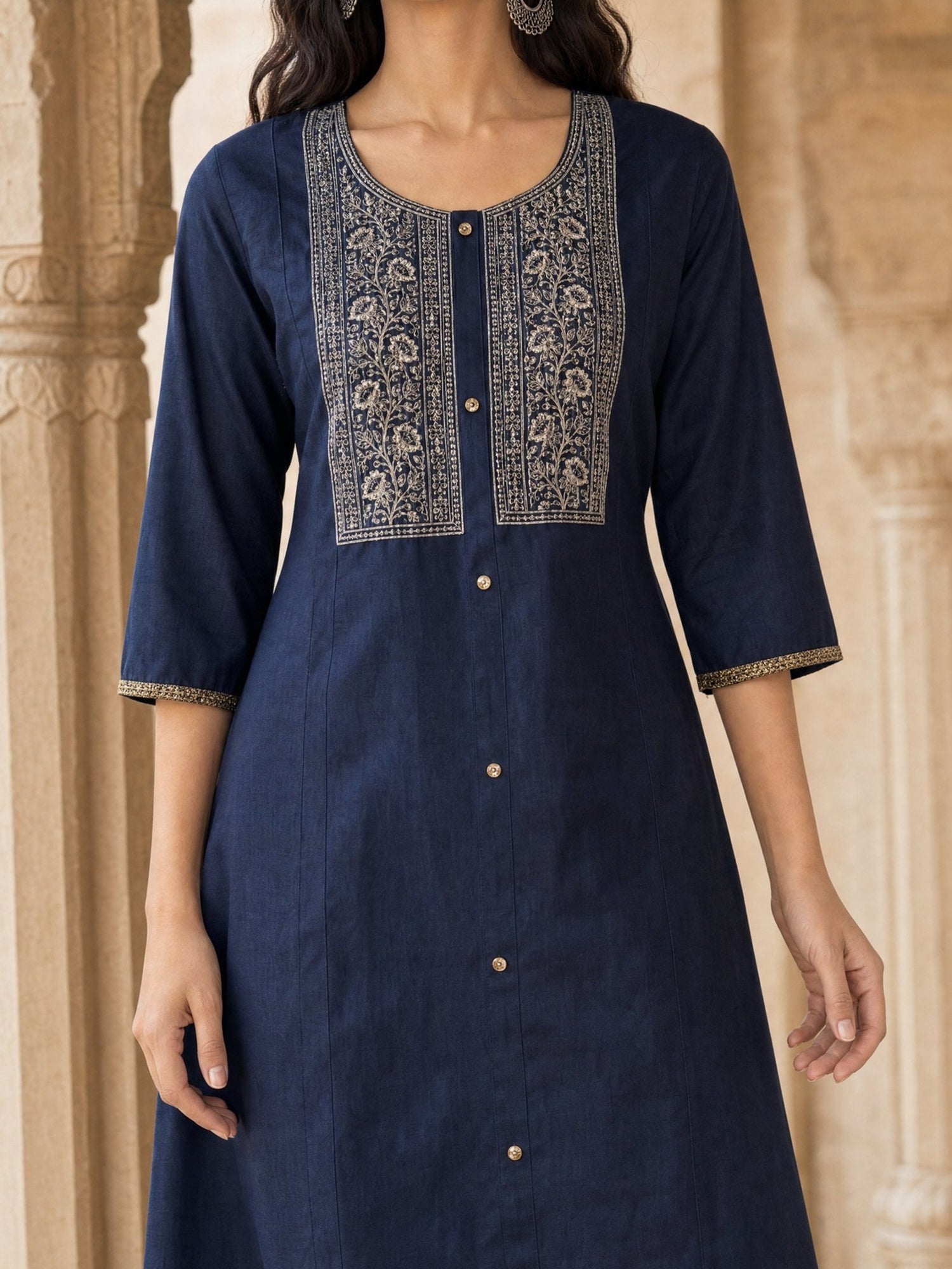 Viscose Embroidered A-Line Calf Length Kurta