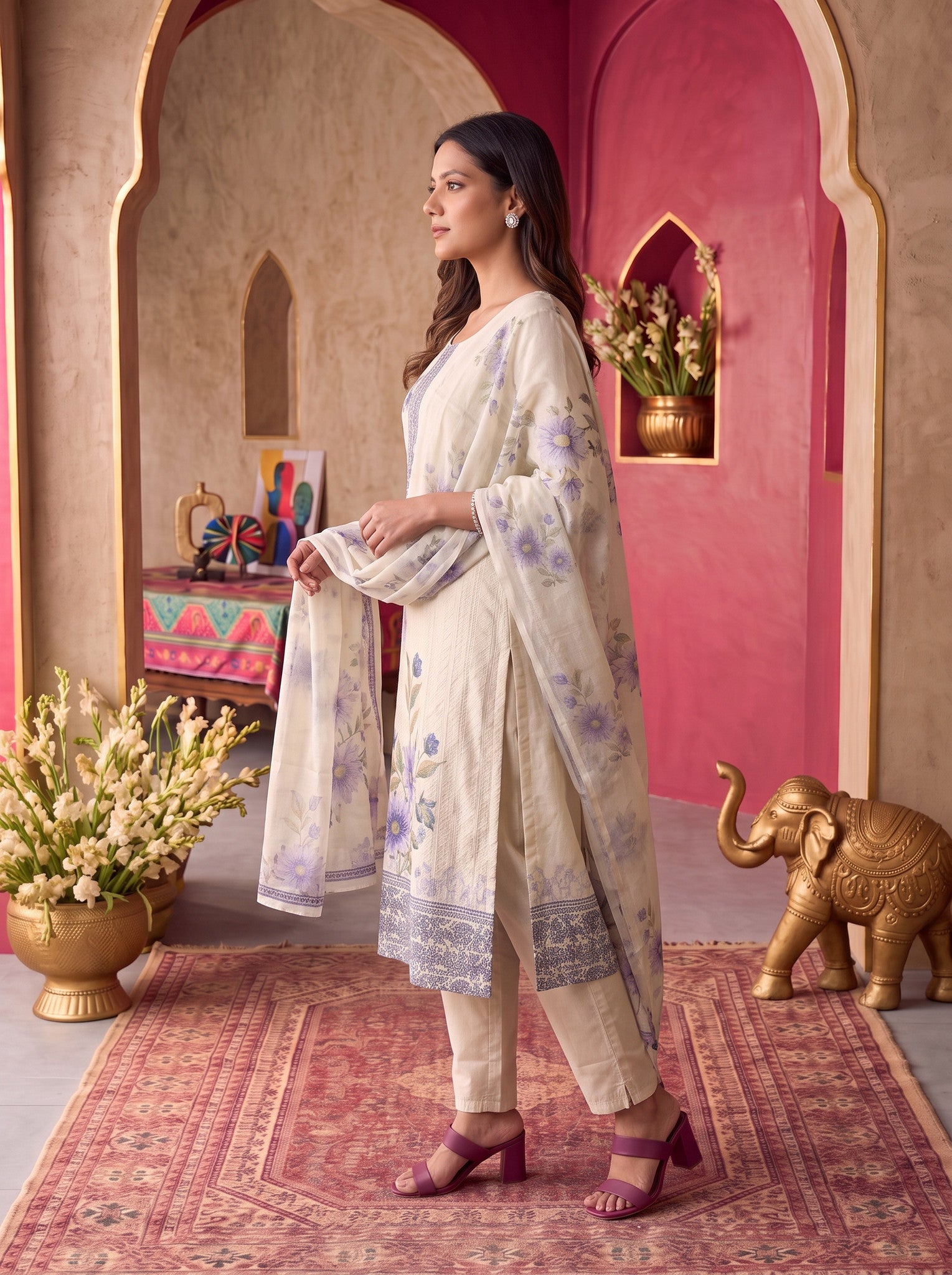 Viscose Embroidered Straight Calf Length Kurta With Pant and Dupatta