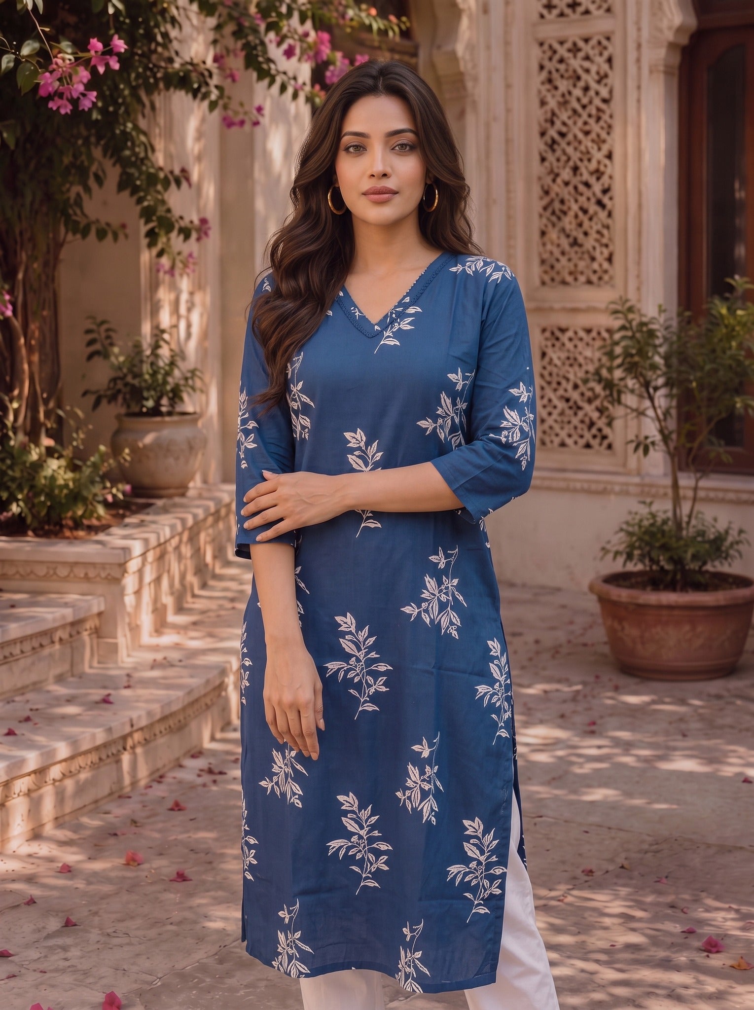 Rayon Printed Straight Knee Length Kurta