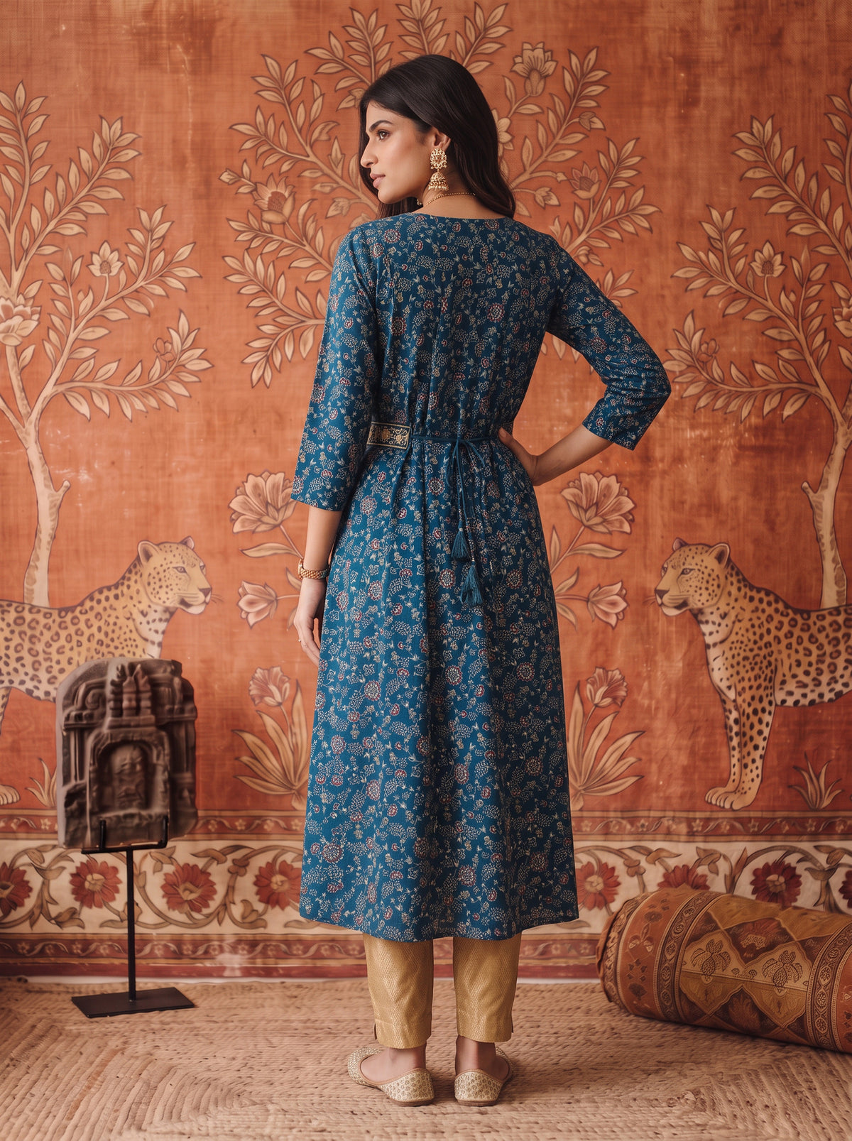 Rayon Embroidered Flared Calf Length Kurta