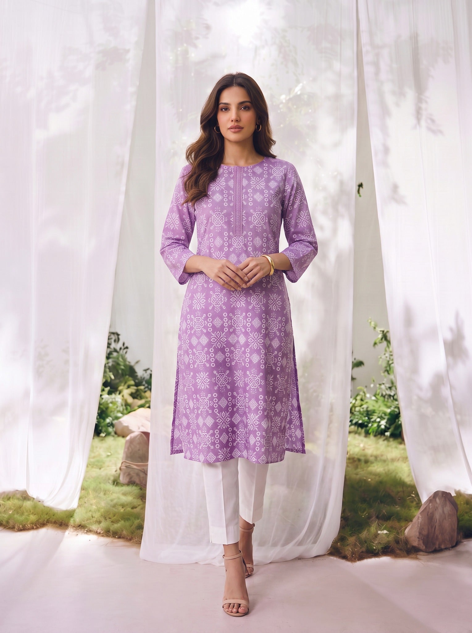 Cotton Embroidered Straight Knee Length Kurta
