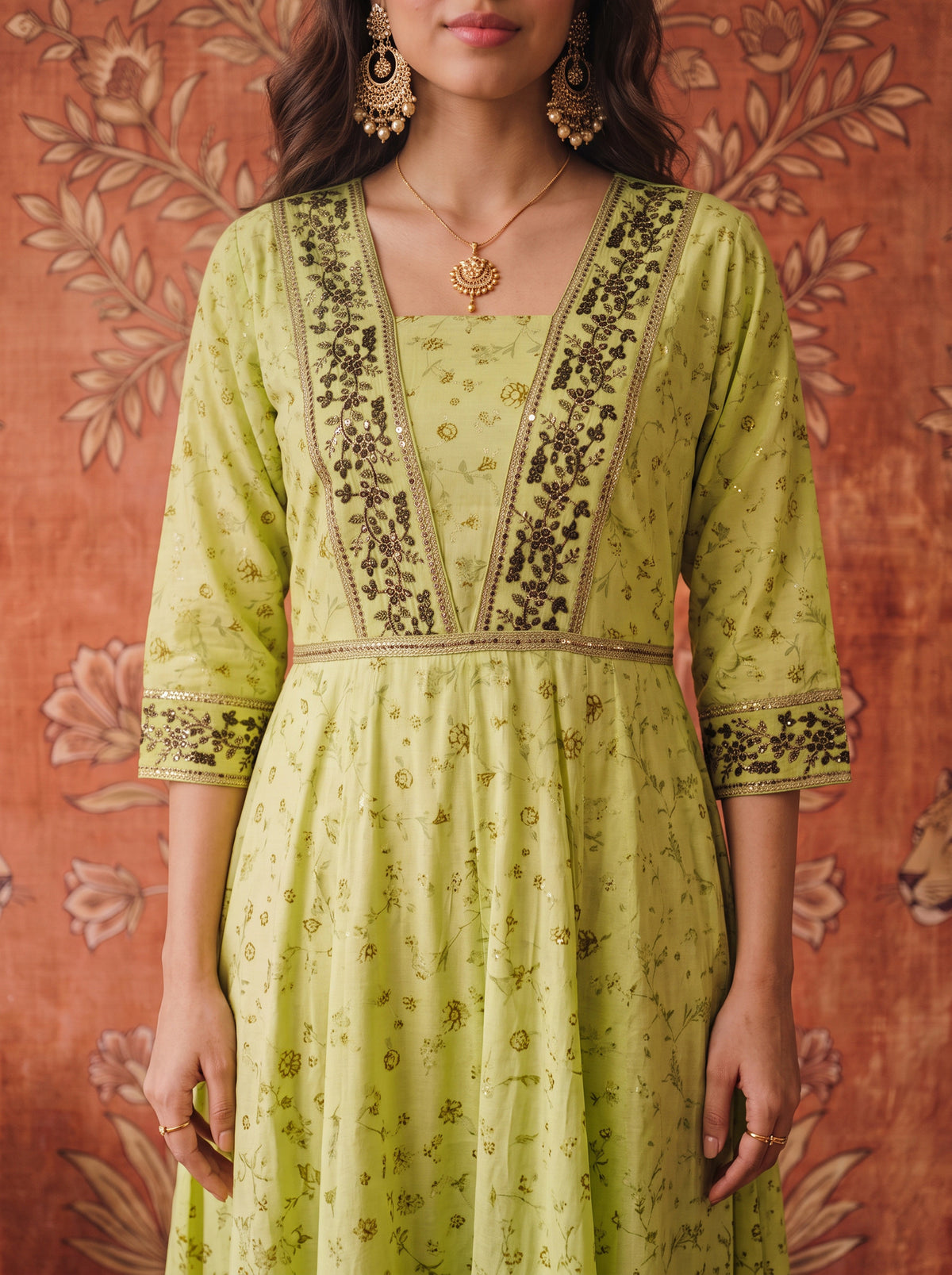 Viscose Embroidered Flared Calf Length Kurta With Pant and Dupatta