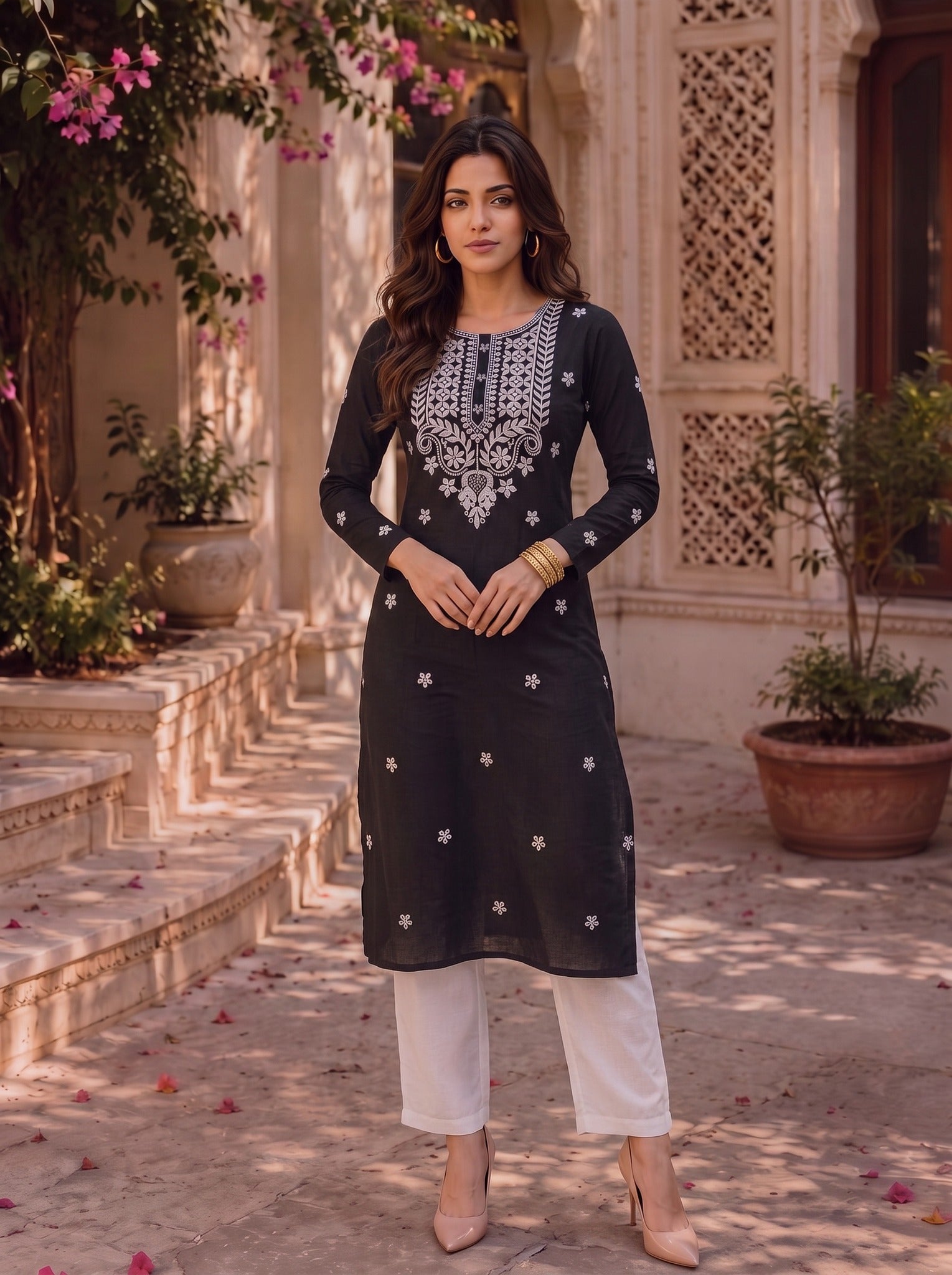 Rayon Embroidered Straight Knee Length Kurta