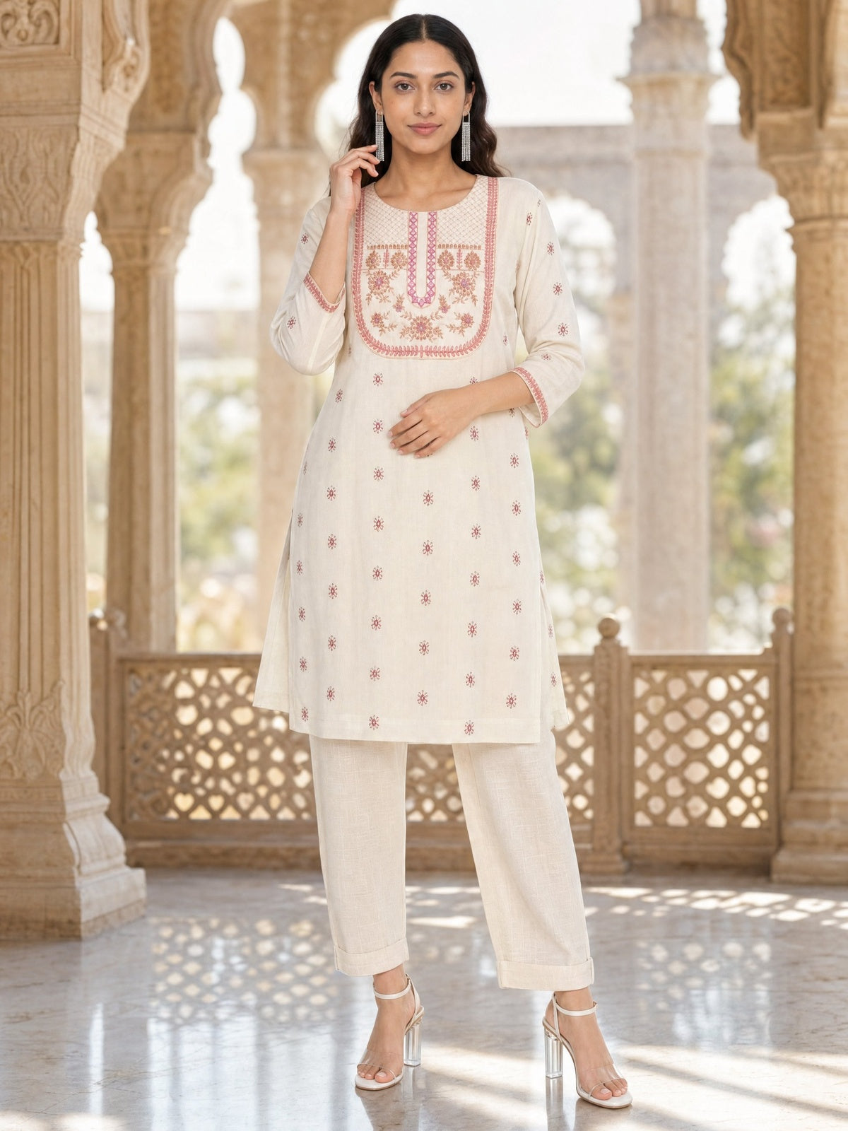 Rayon Embroidered Straight Calf Length Kurta
