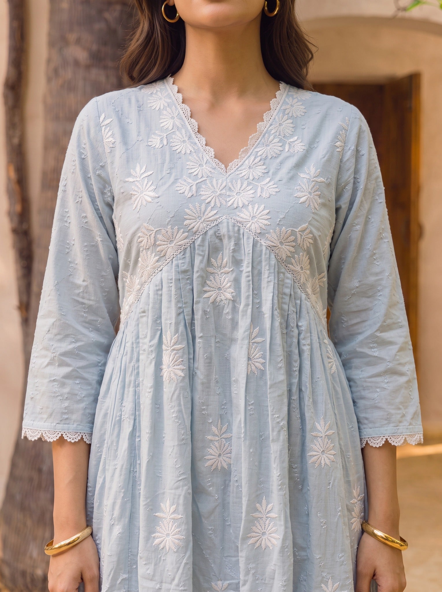 Cotton Embroidered Straight Calf Length Kurta With Pant