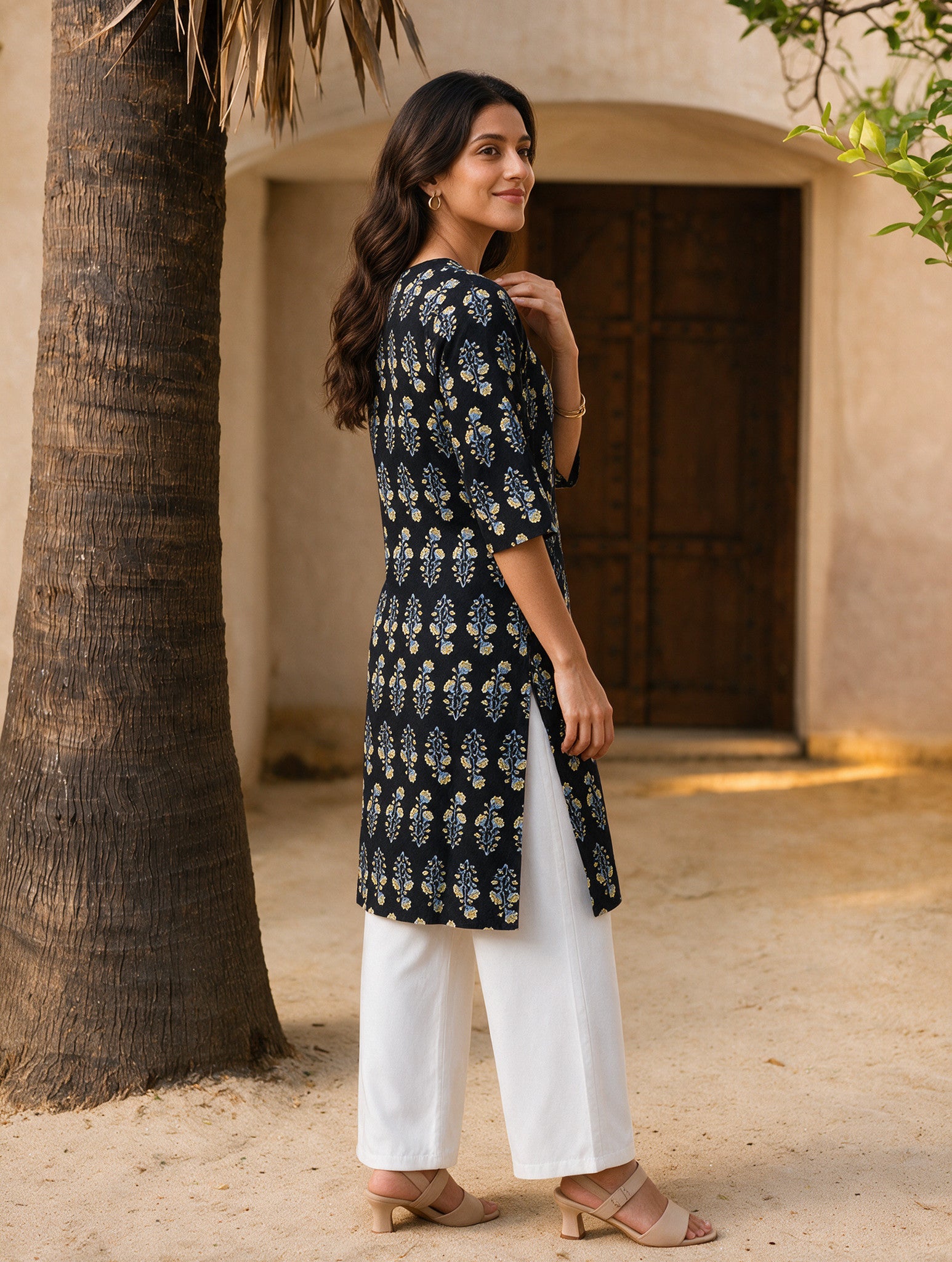 Rayon Printed Straight Knee Length Kurta