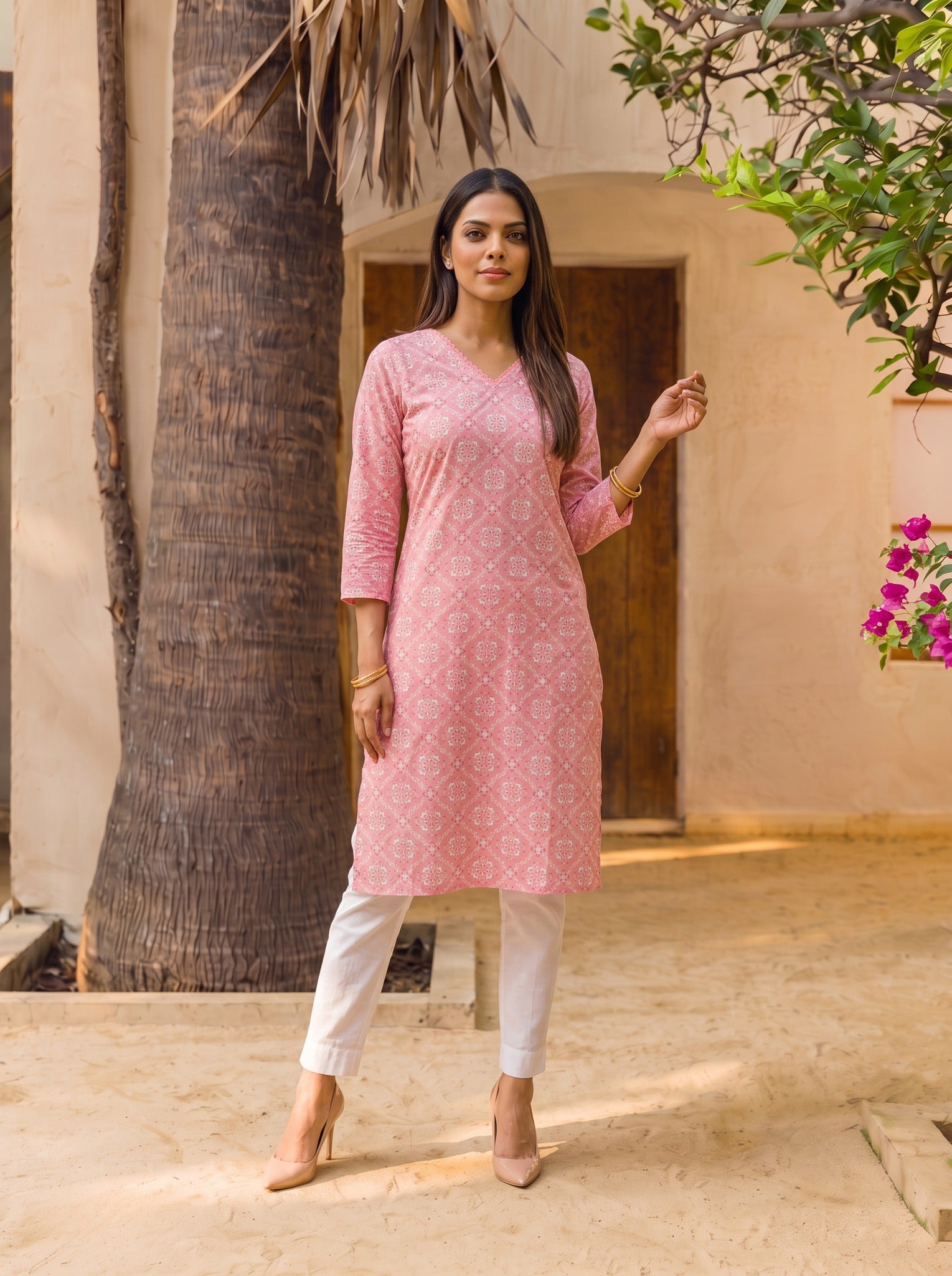 Cotton Printed Straight Knee Length Kurta